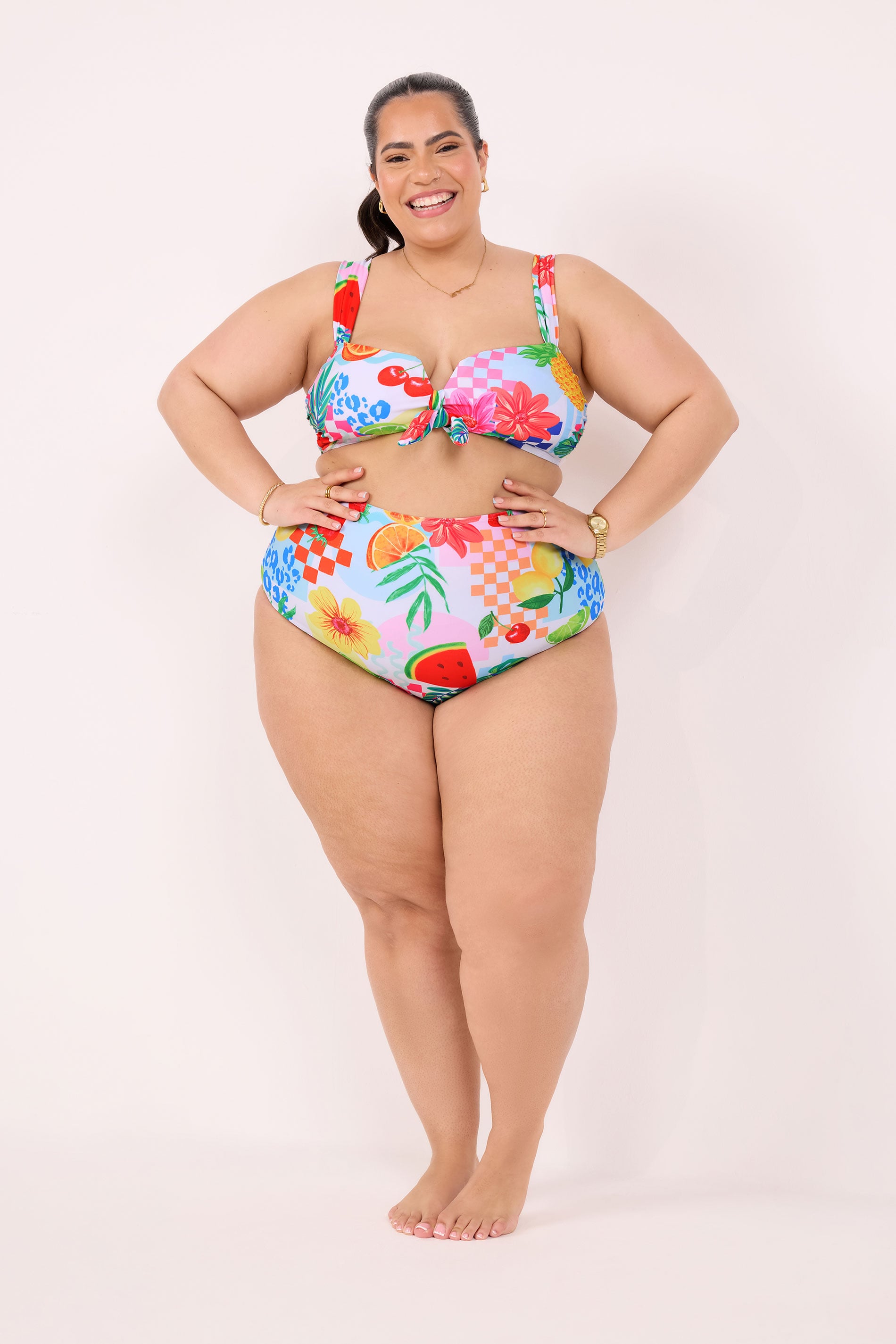 YOURS Plus Size Pink Mixed Tropical Super High Waist Bikini Brief | Yours Clothing 1