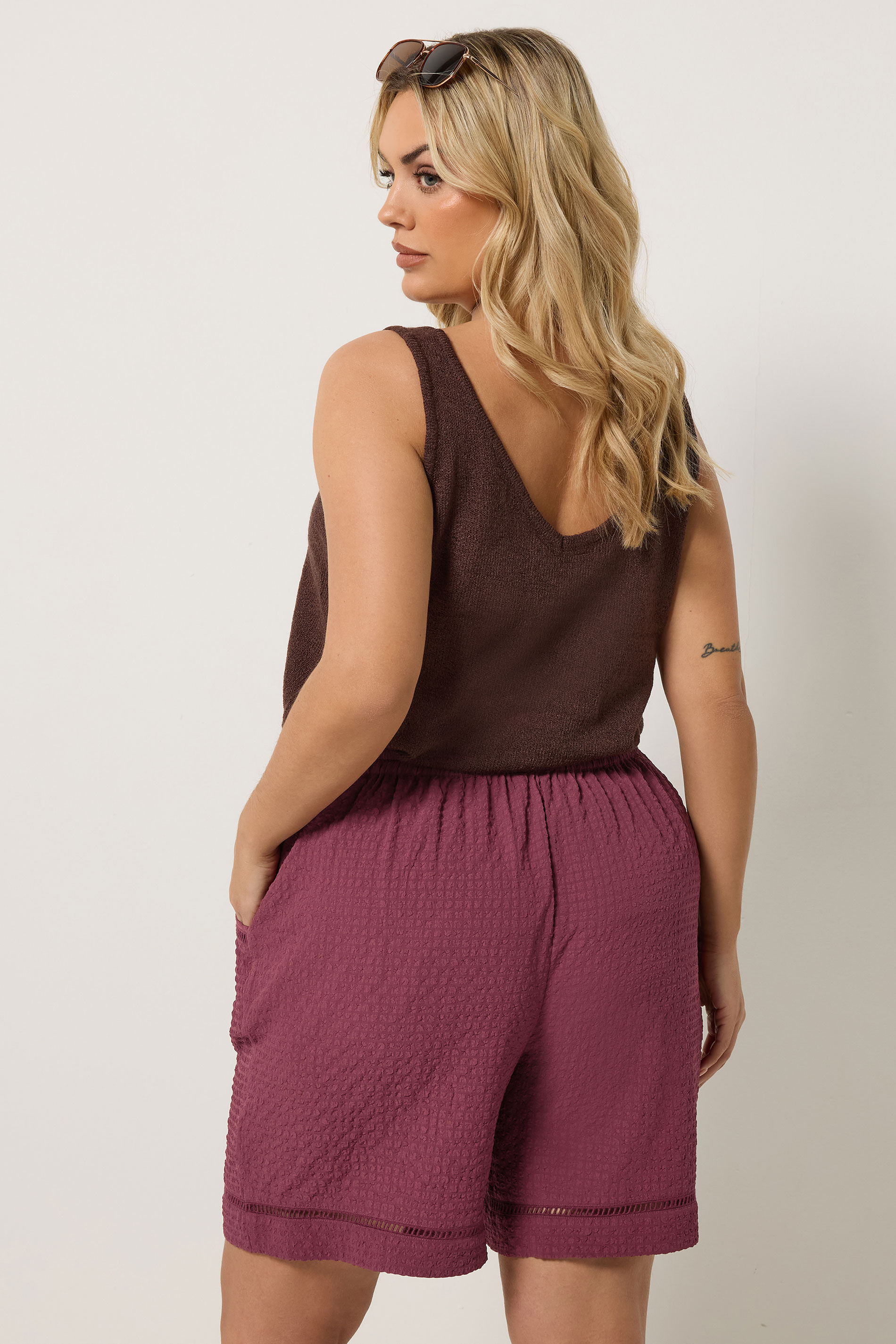 YOURS Plus Size Pink Ladder Detail Shorts | Yours Clothing 2