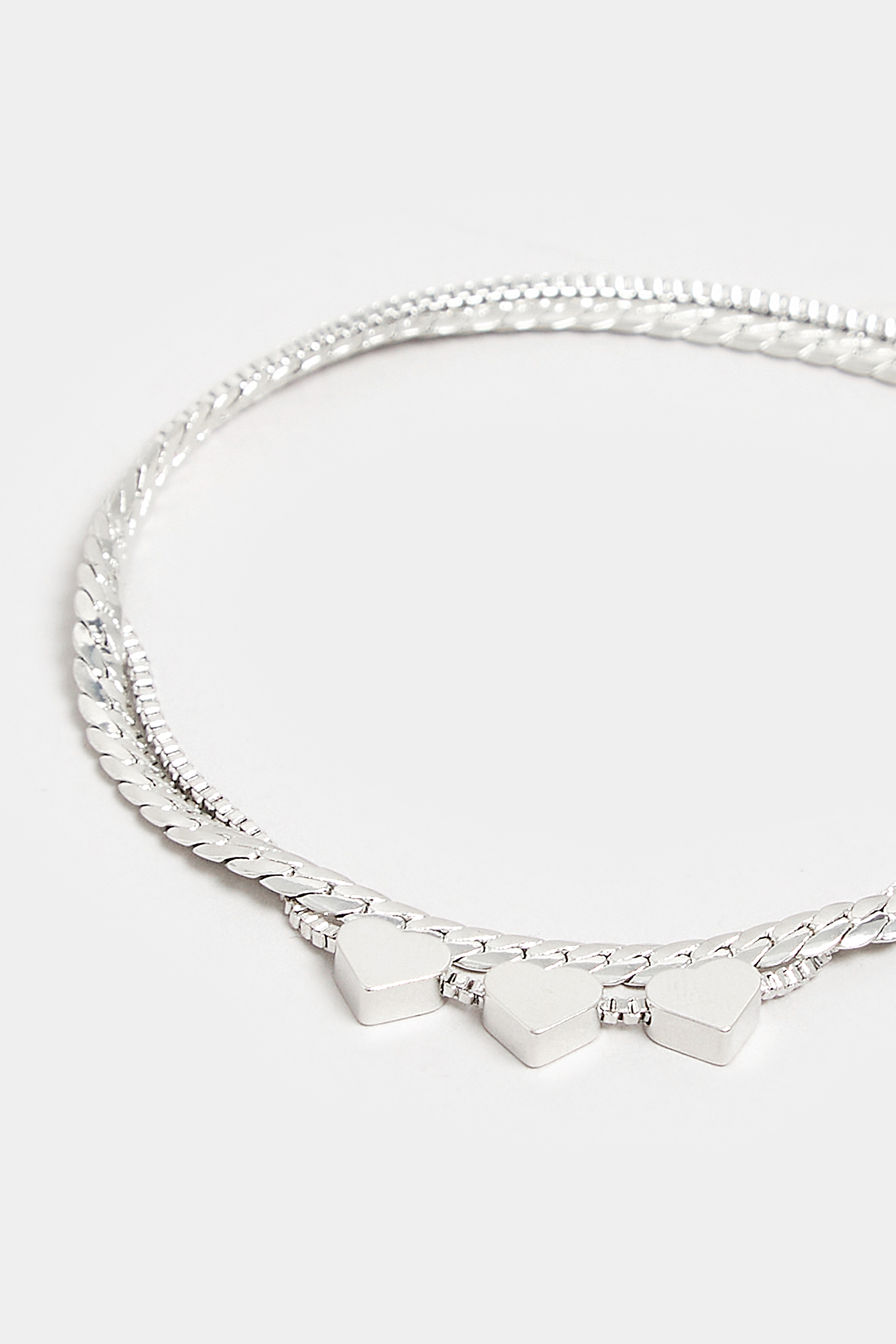 2 PACK Silver Heart Chain Bracelet Set | Yours Clothing  3