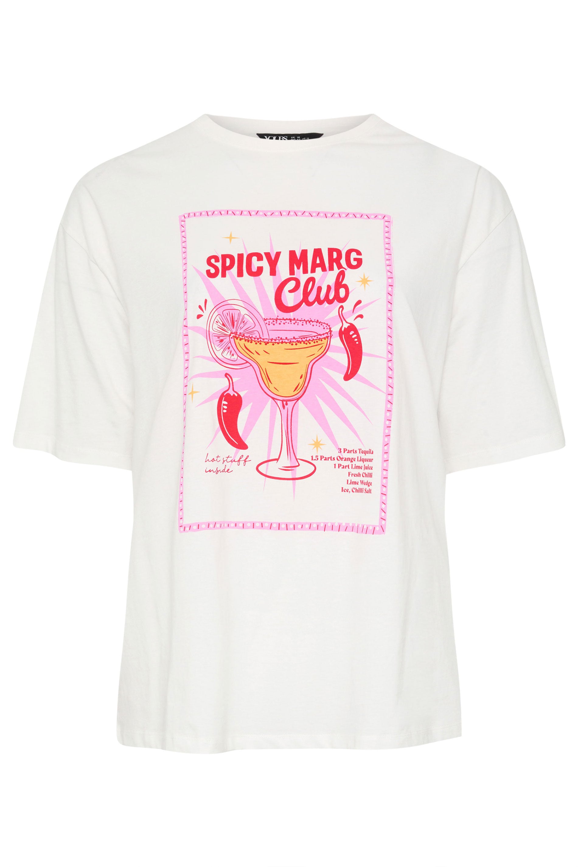 YOURS Plus Size Ivory White 'Spicy Marg Club' Slogan T-Shirt | Yours Clothing 6