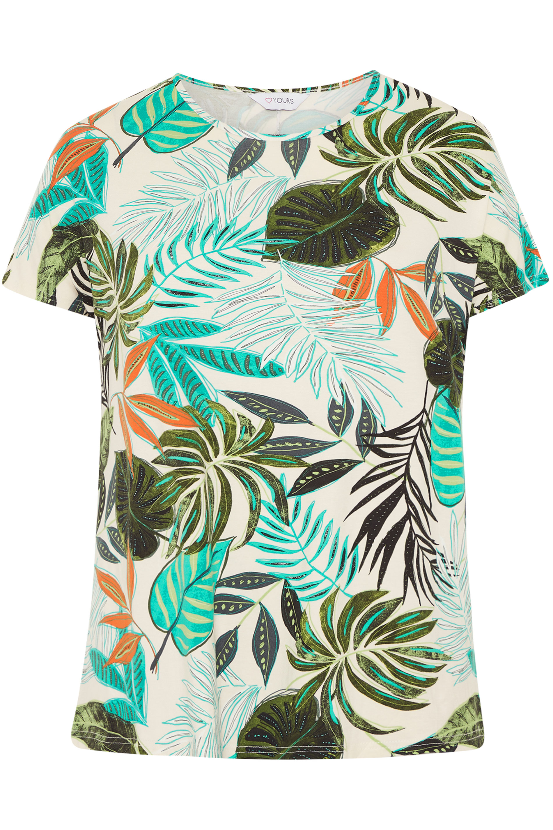 Green Tropical Print Grown on Sleeve T-Shirt | Yours Clothing