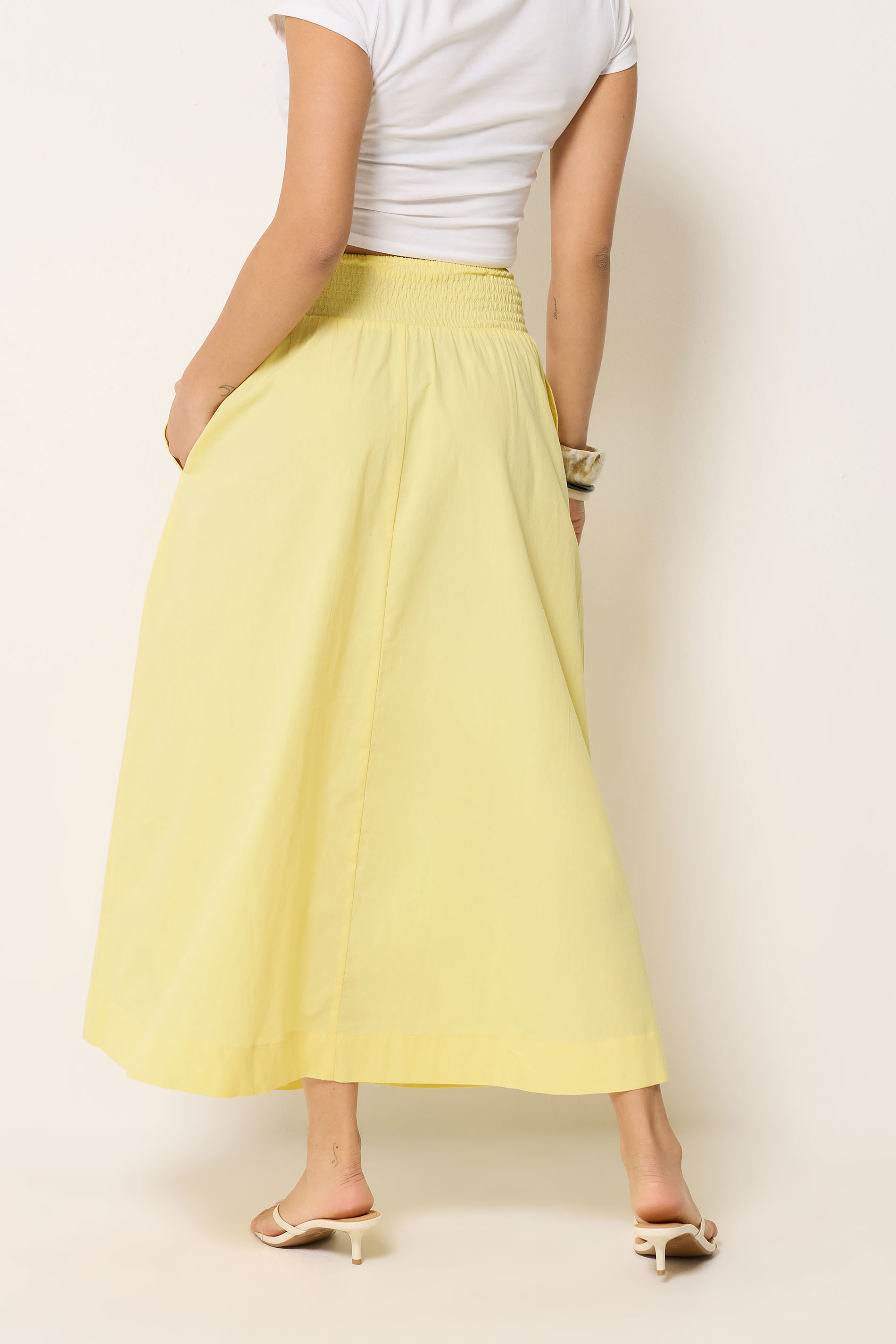 PixieGirl Petite Women's Yellow Poplin Shirred Cotton Maxi Skirt | PixieGirl 4
