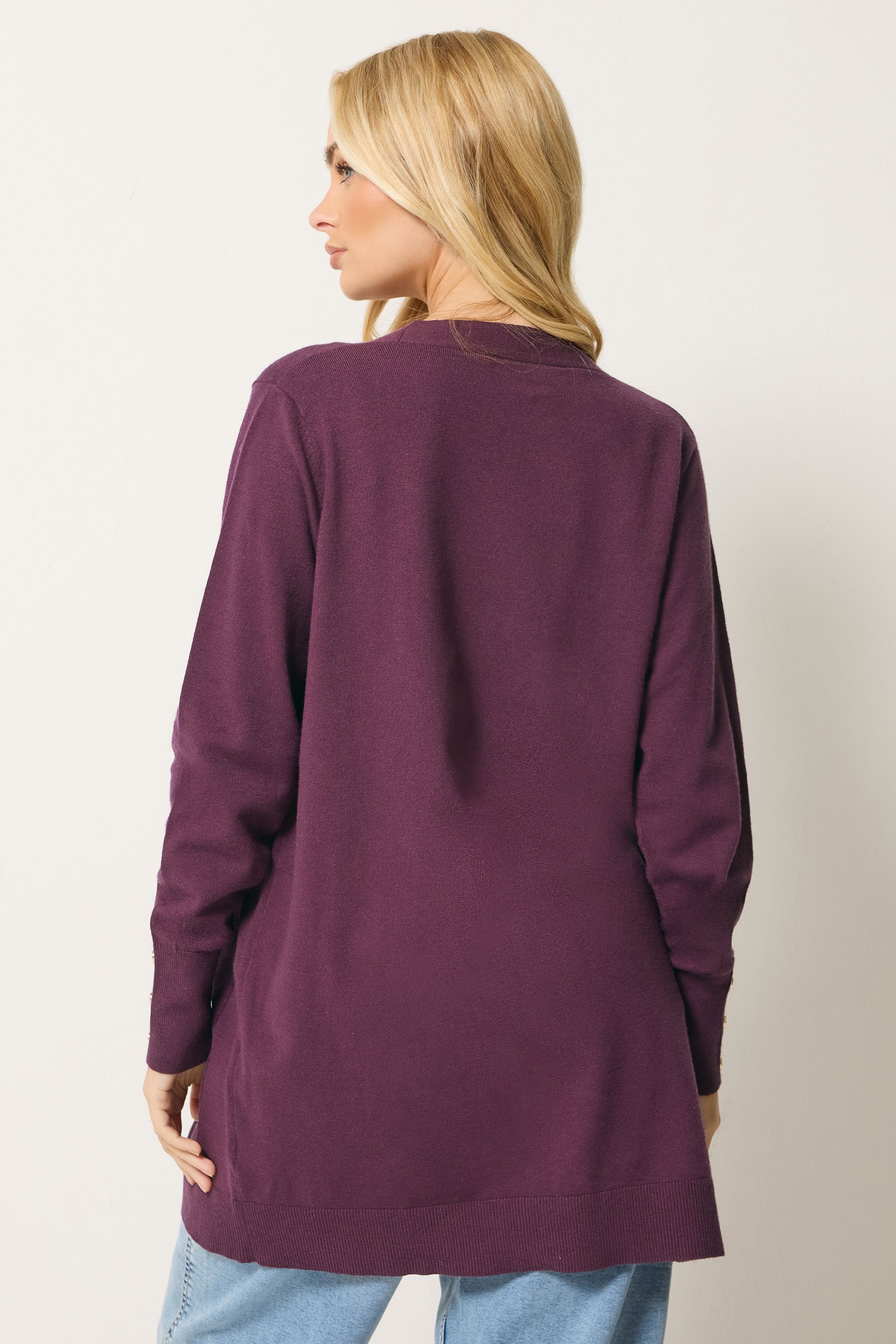 M&Co Berry Purple Button Detail Midi Cardigan | M&Co 2