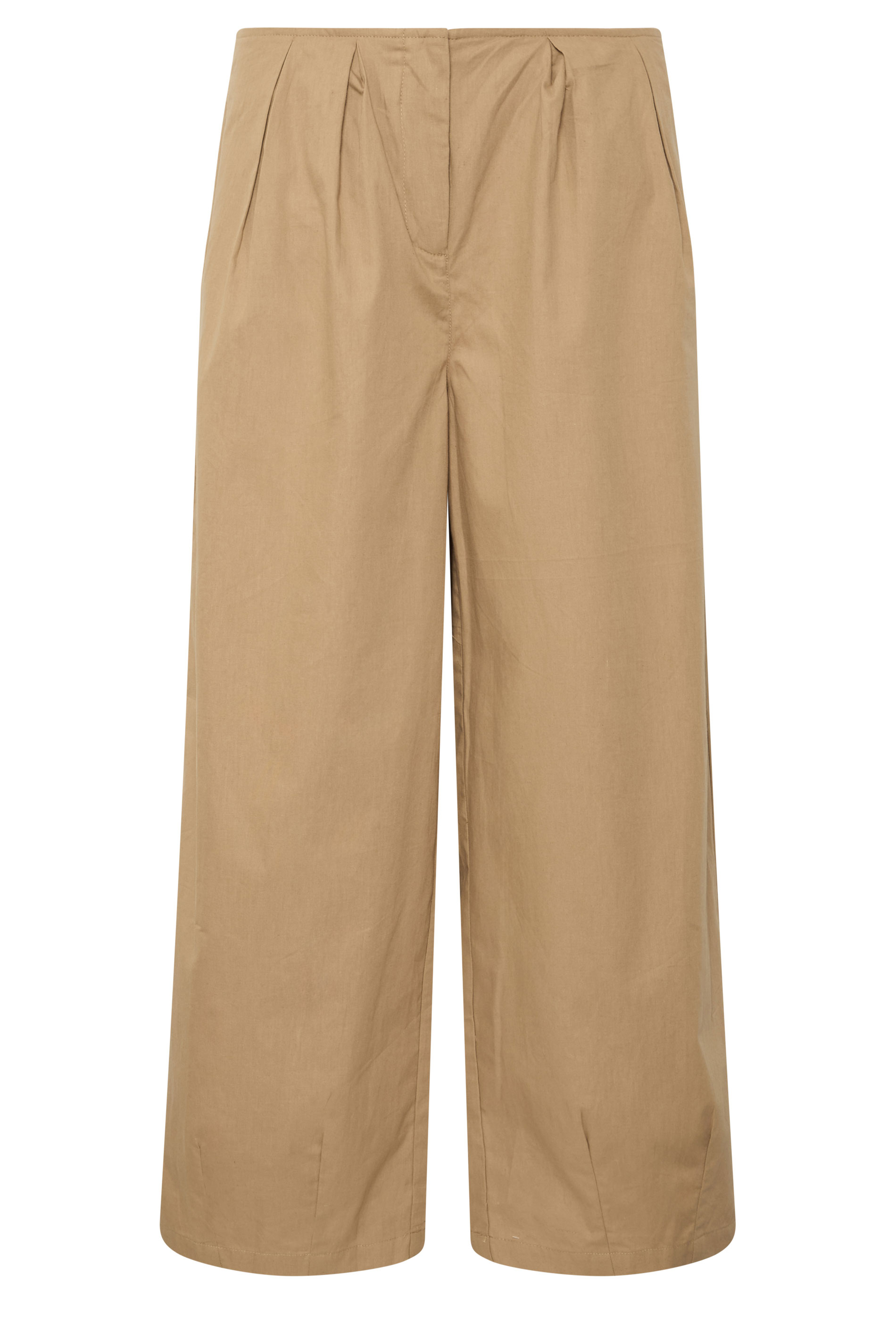 PixieGirl Petite Women's Stone Brown Pleated Cotton Barrel Trousers | PixieGirl  5