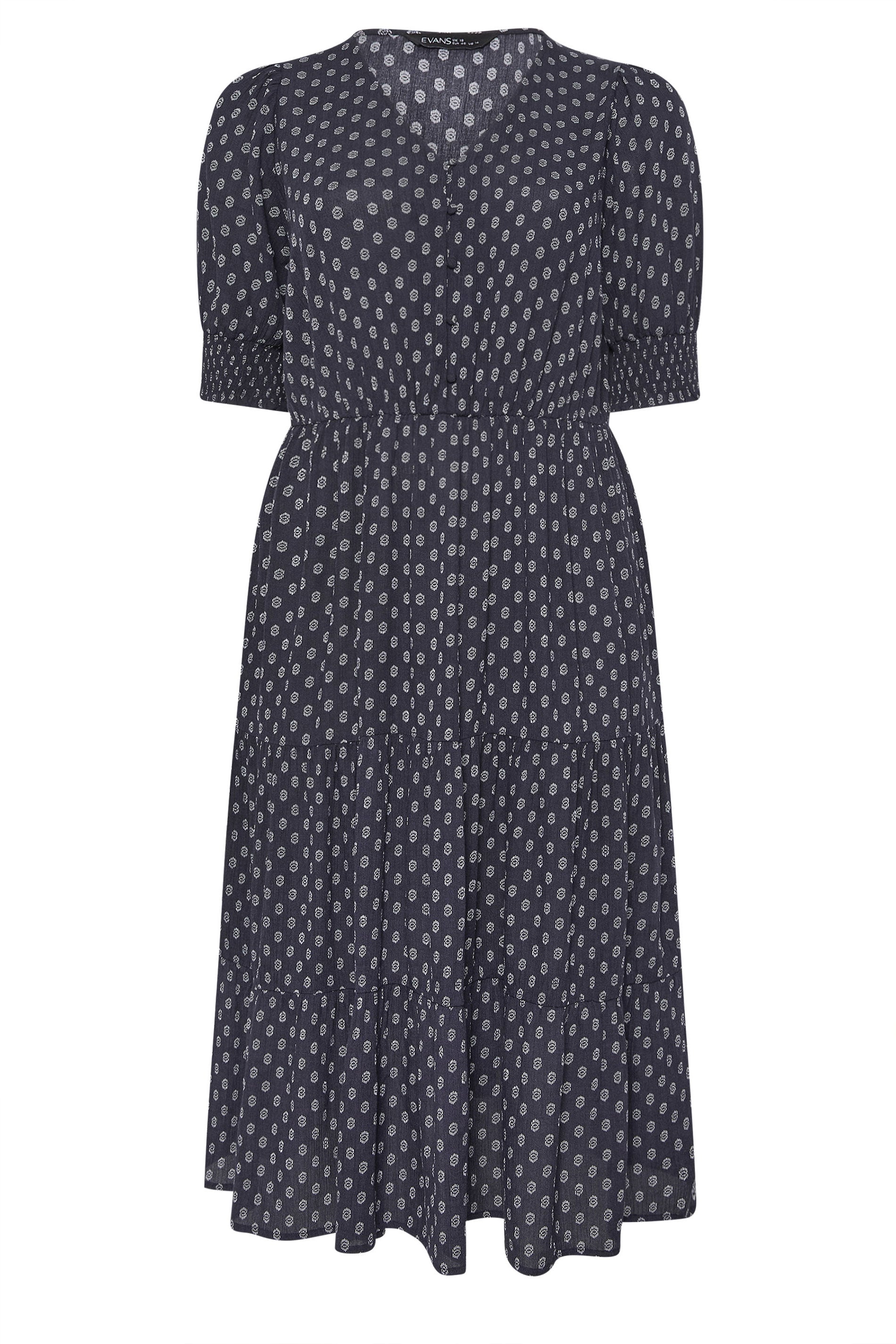 EVANS Plus Size Navy Blue Dobby Tiered Maxi Dress | Evans 7