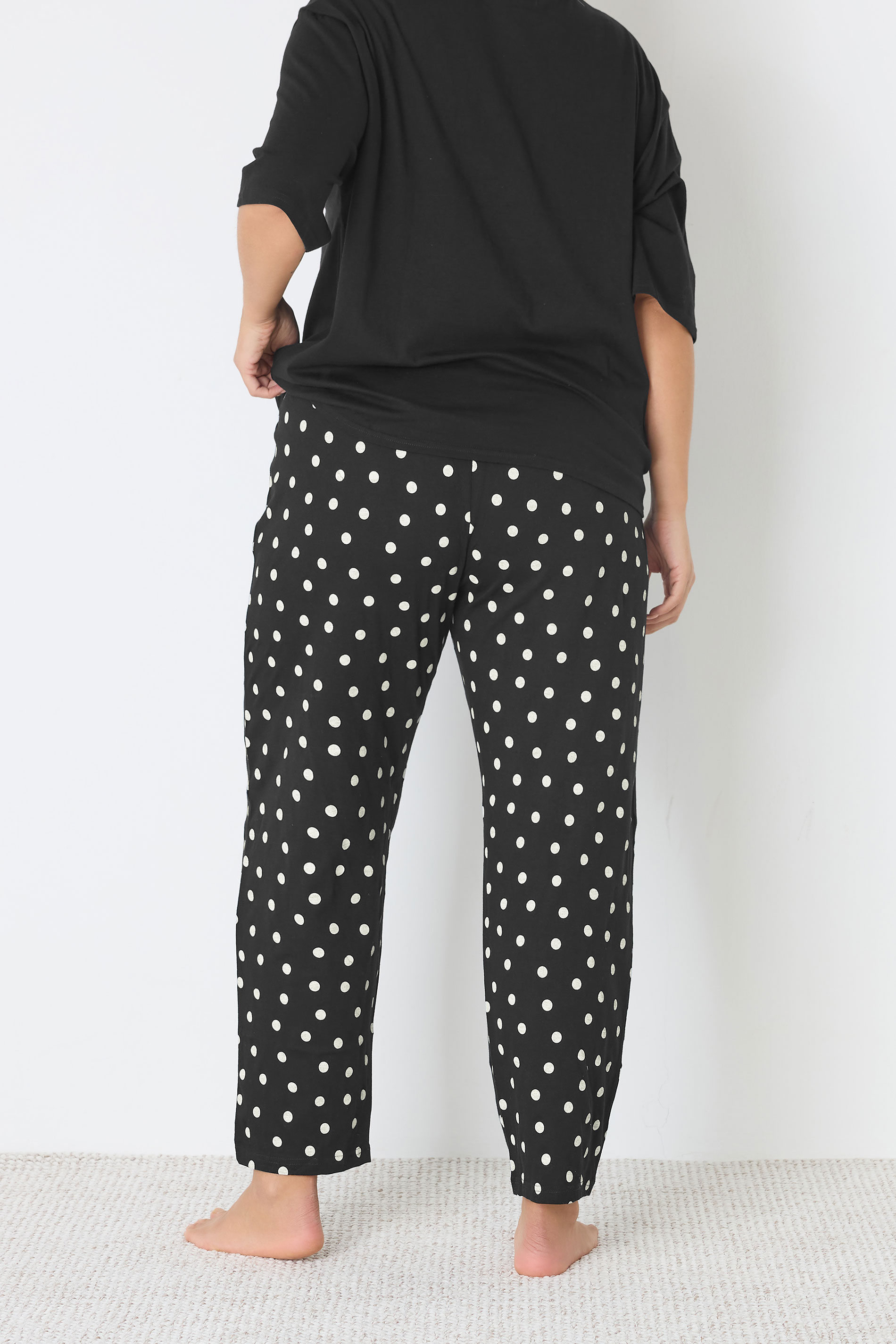 YOURS Plus Size Black Polka Dot Wide Leg Pyjama Bottoms | Yours Clothing 2
