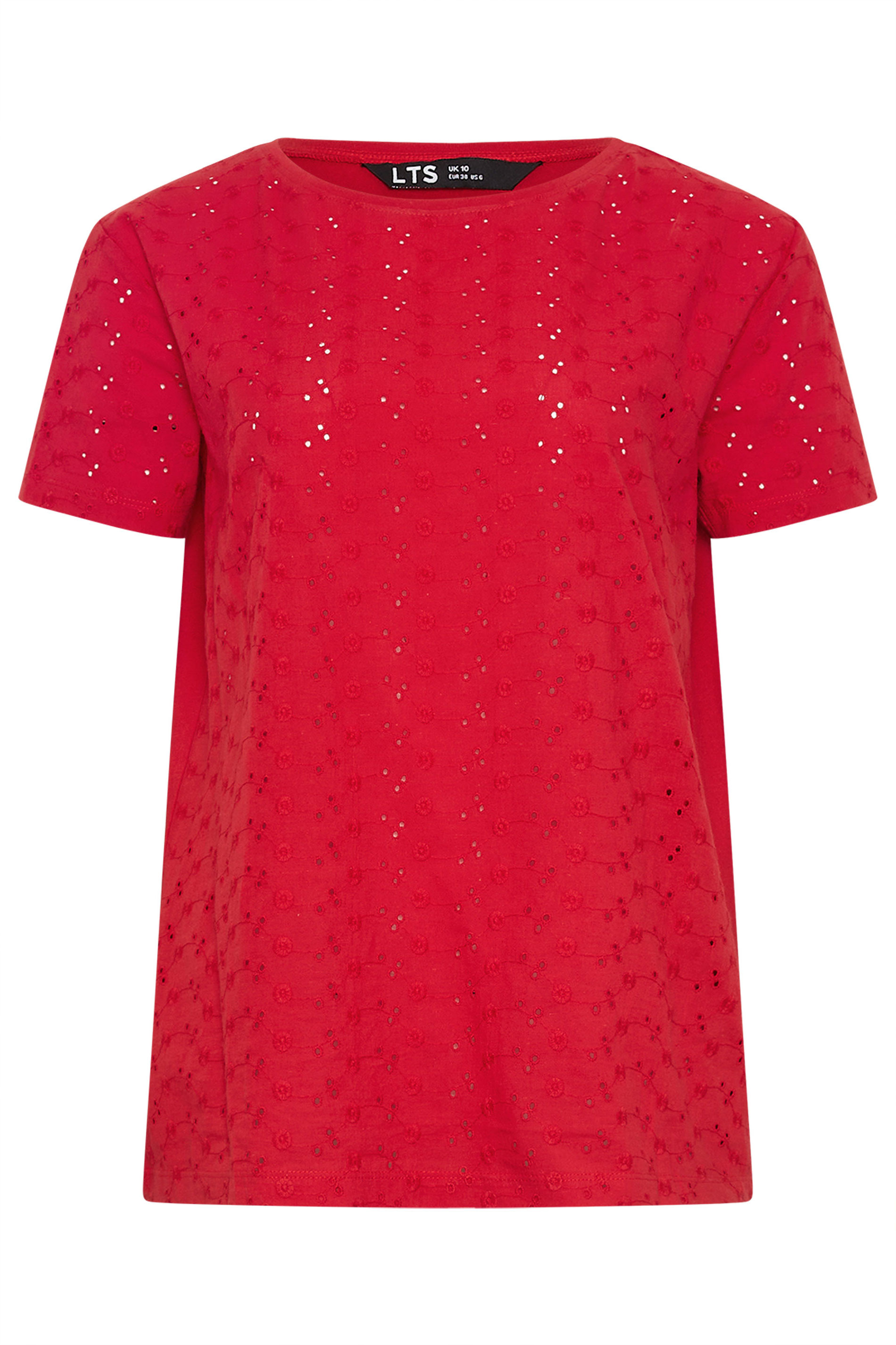 LTS Tall Women's Red Broderie Anglaise Front T-Shirt | Long Tall Sally 6