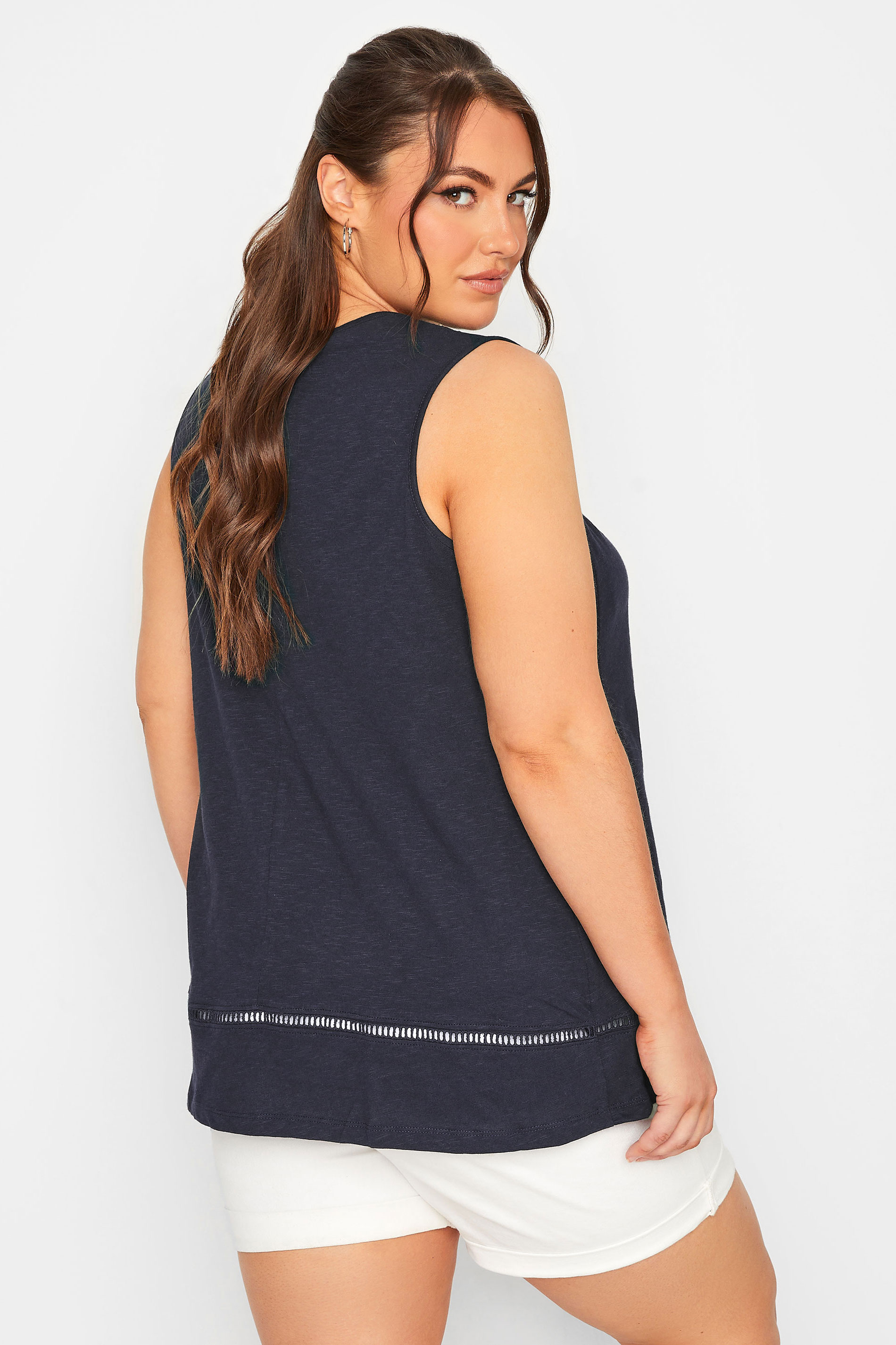 YOURS Curve Navy Crochet Vest Top | Yours Clothing 3