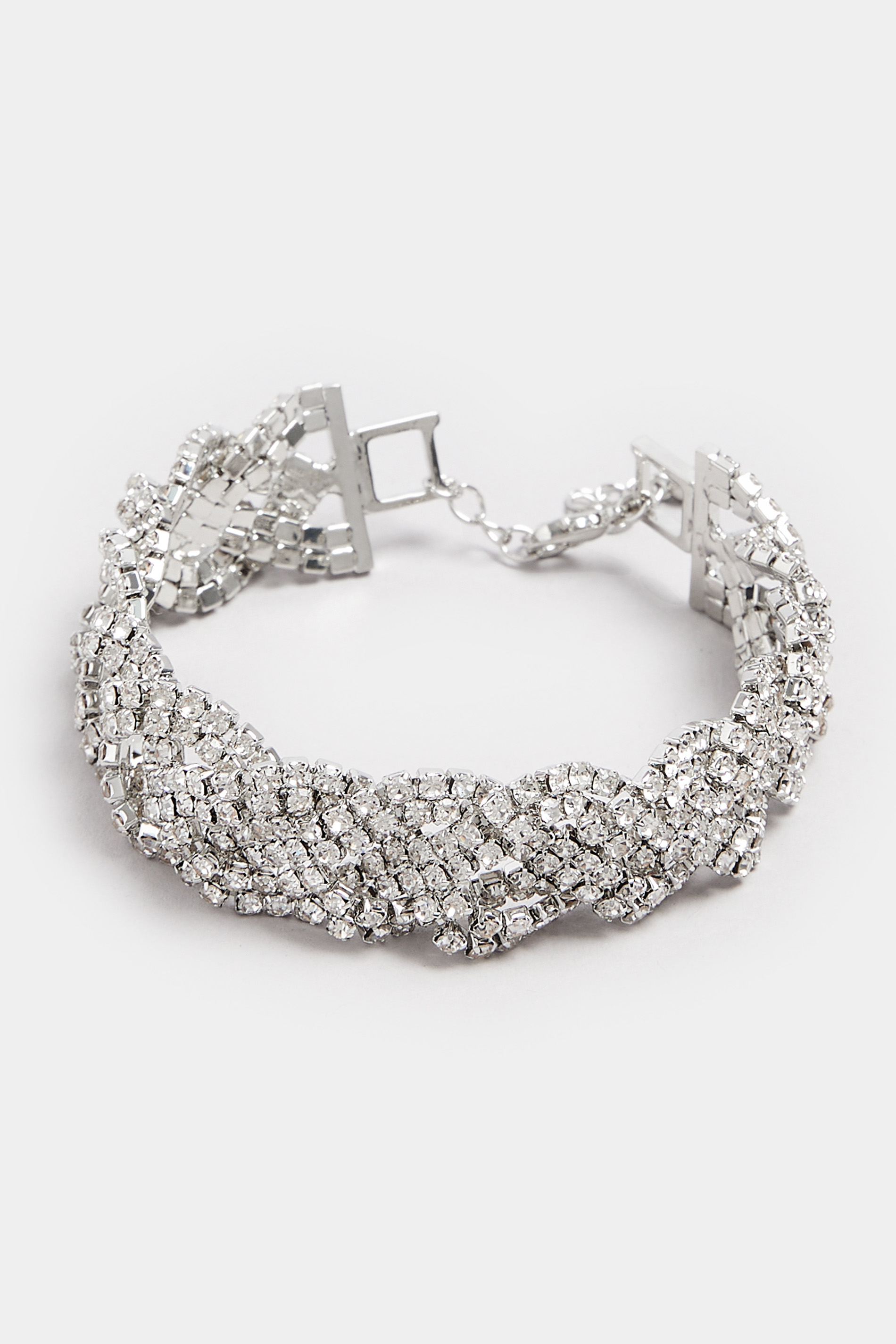 Silver Tone Diamante Plaited Bracelet | Yours Clothing 2