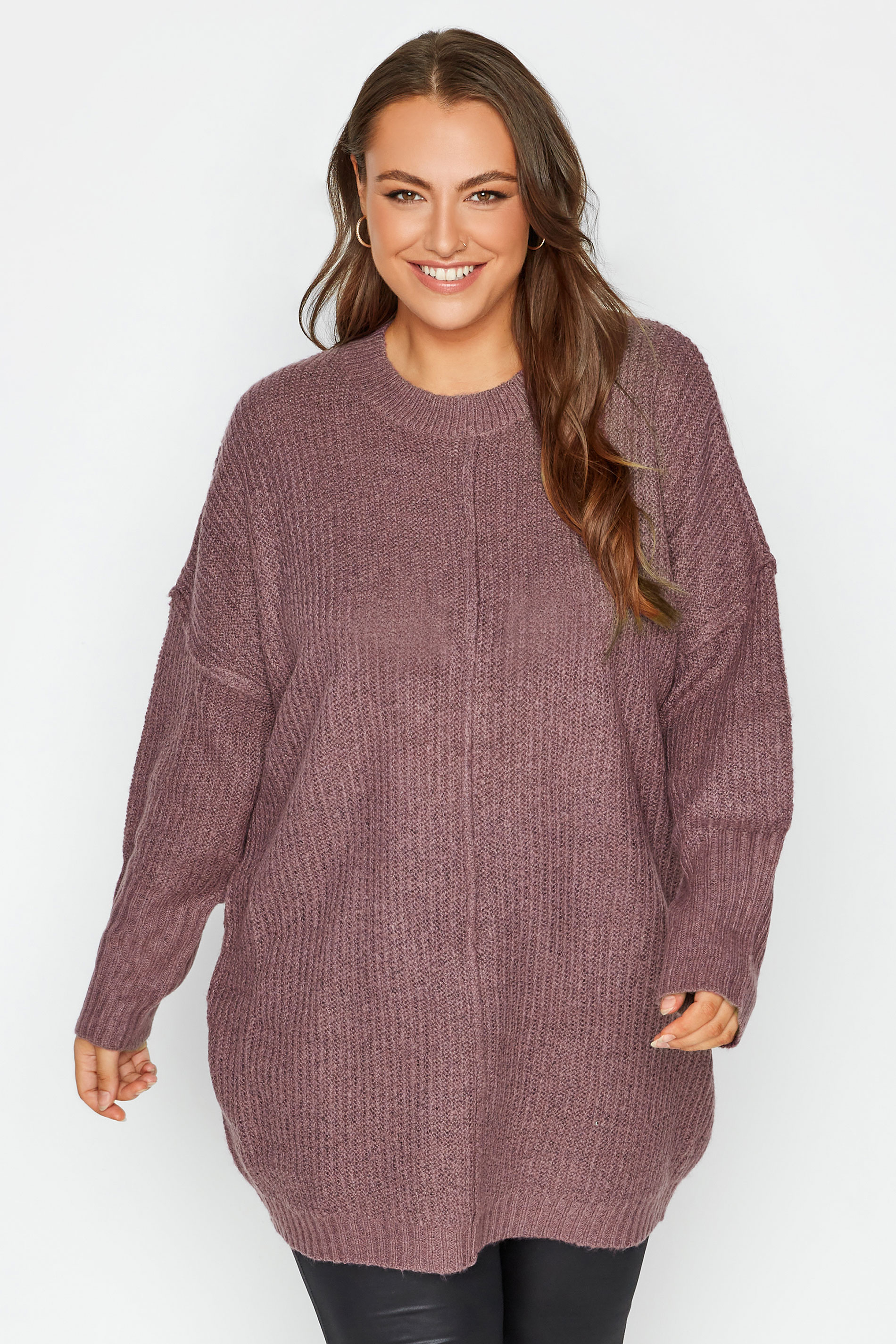 Plus Size Curve Purple Oversized Knitted Jumper | Yours Clothing 1