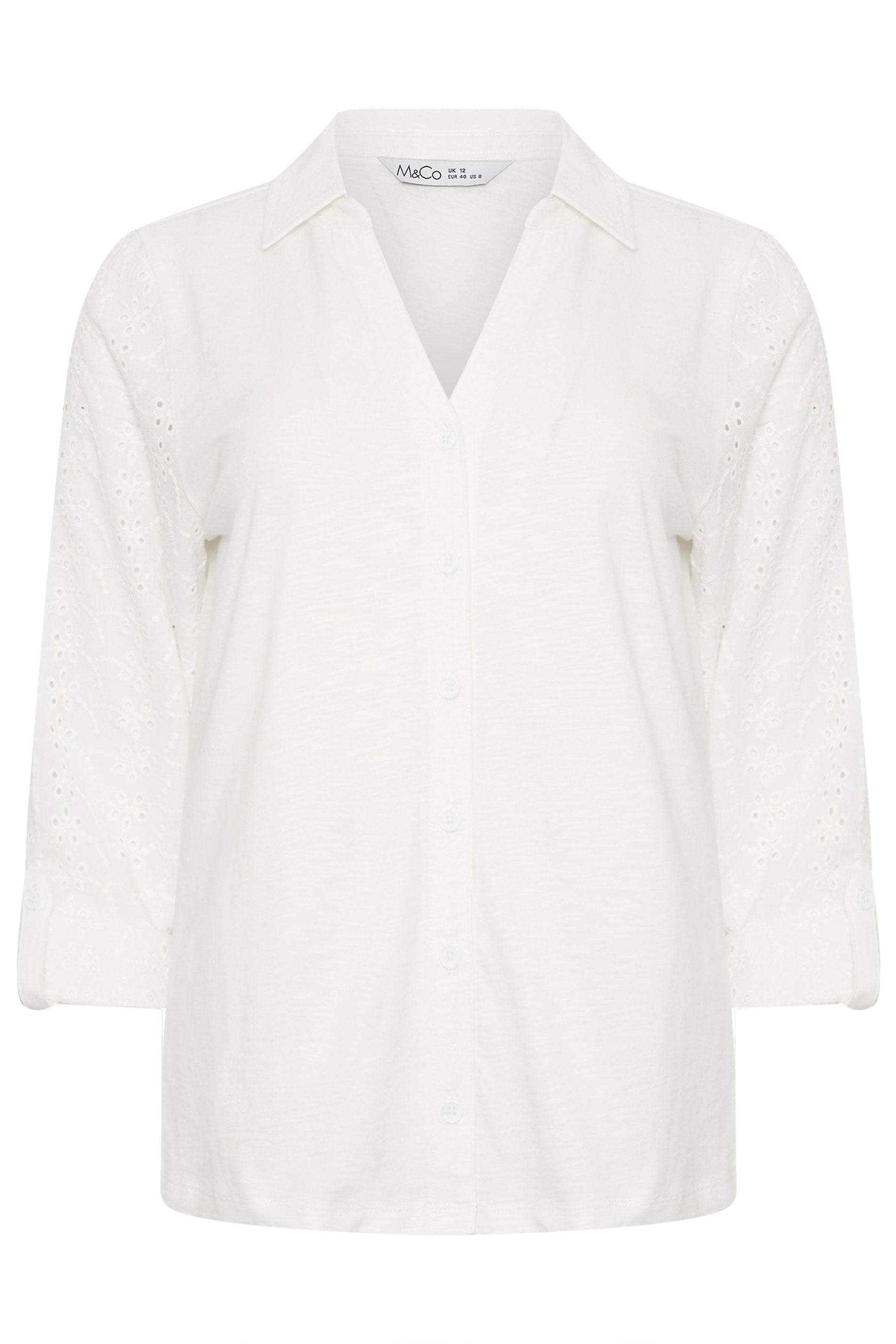 M&Co White Broderie Sleeve Cotton Shirt | M&Co 5