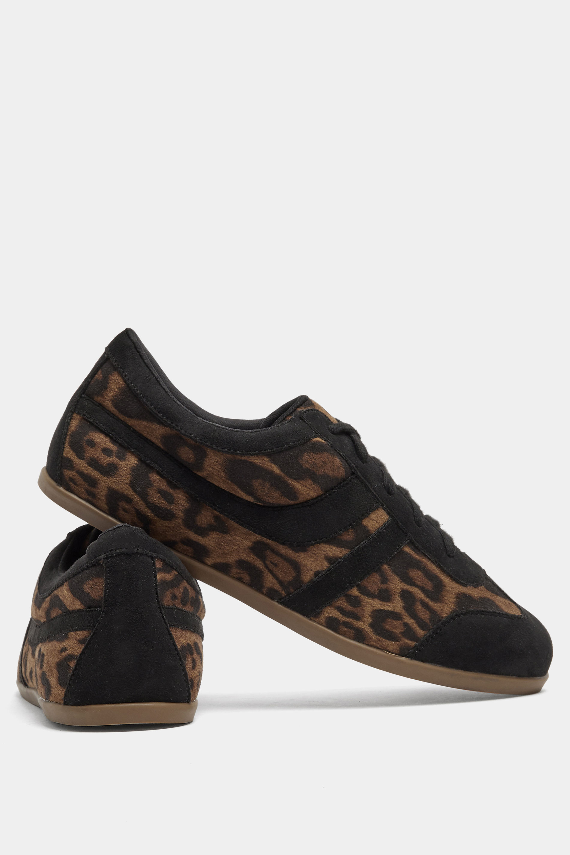 Black Leopard Print Low Retro Stripe Trainers In Extra Wide EEE Fit | Yours Clothing 3