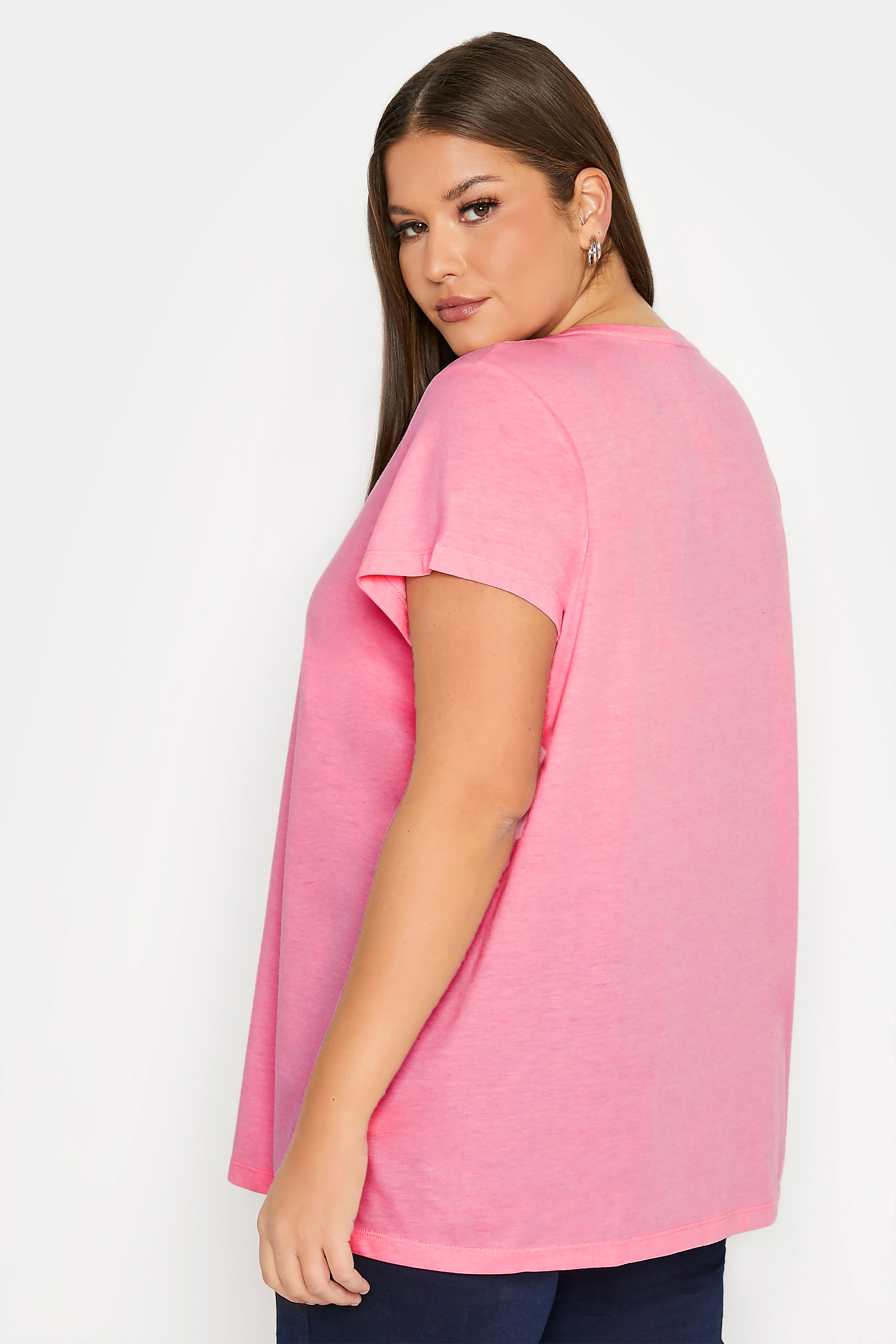 Grande taille  Tops Grande taille  T-Shirts Basiques & Débardeurs | T-Shirt Rose en Jersey Manches Courtes - NA89368