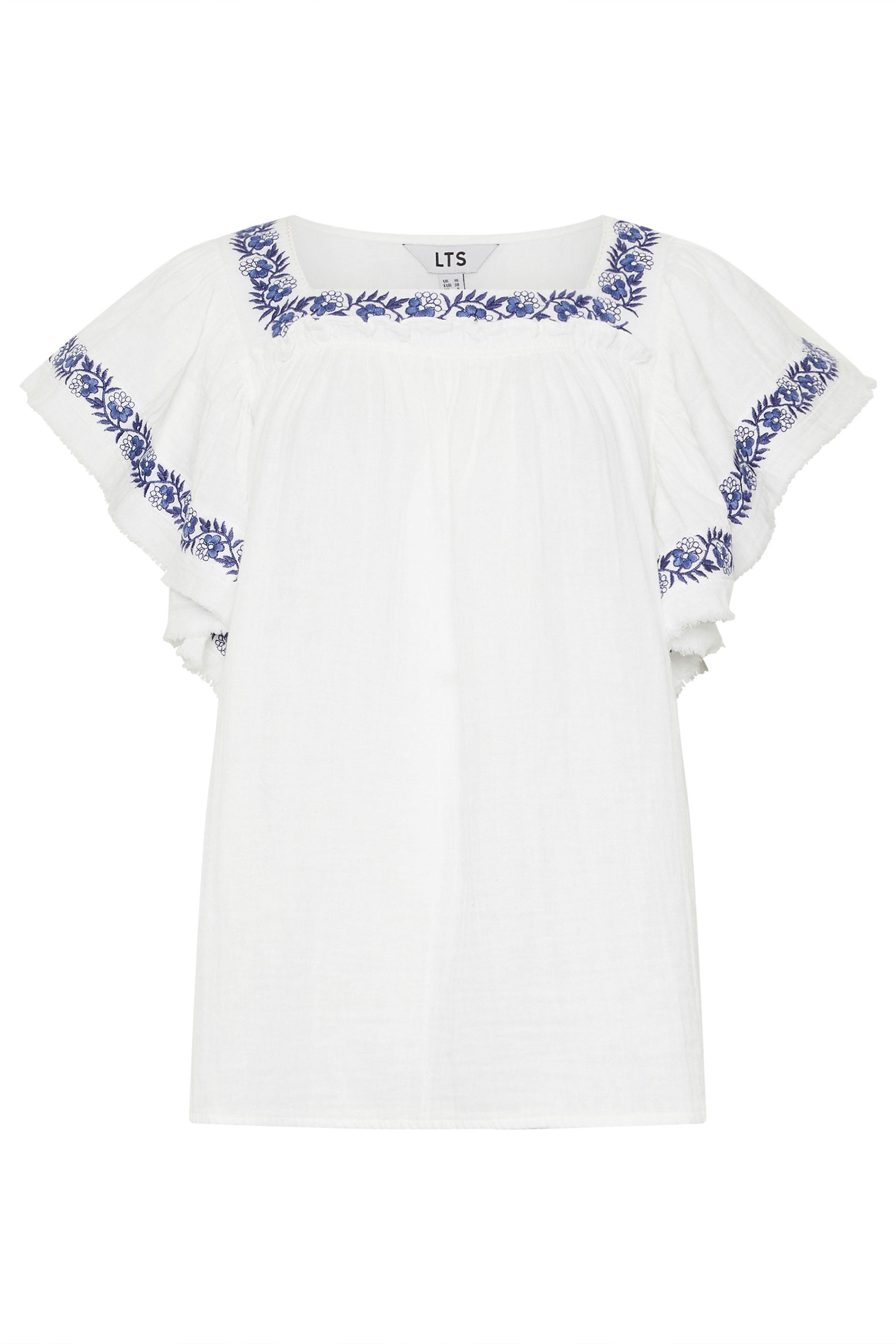 LTS Tall Women's White Embroidered Cotton Square Neck Top | Long Tall Sally 5