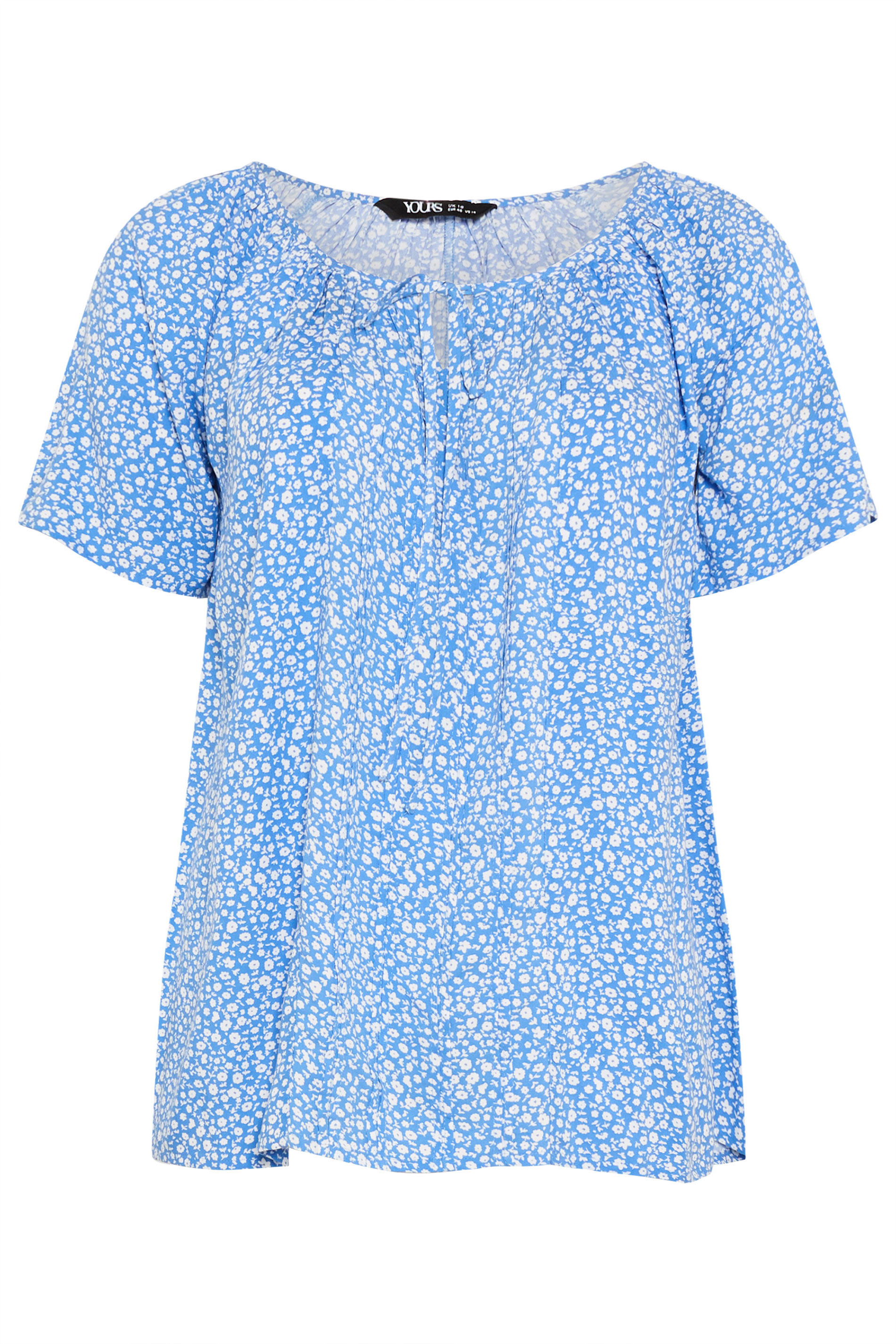 YOURS Plus Size Blue Floral Short Sleeve Pintuck Blouse | Yours Clothing 5