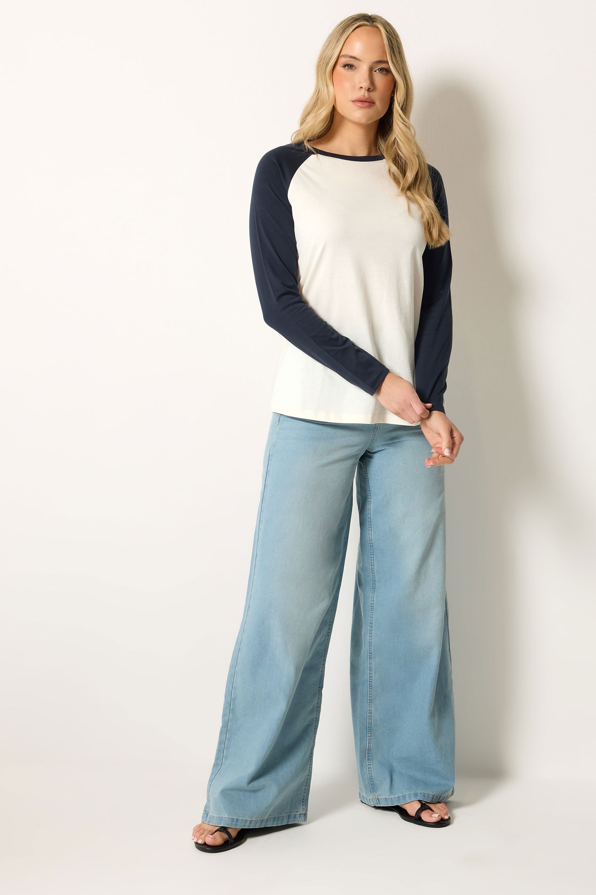 LTS Tall Women's Navy Blue & White Raglan Cotton T-Shirt | Long Tall Sally 1
