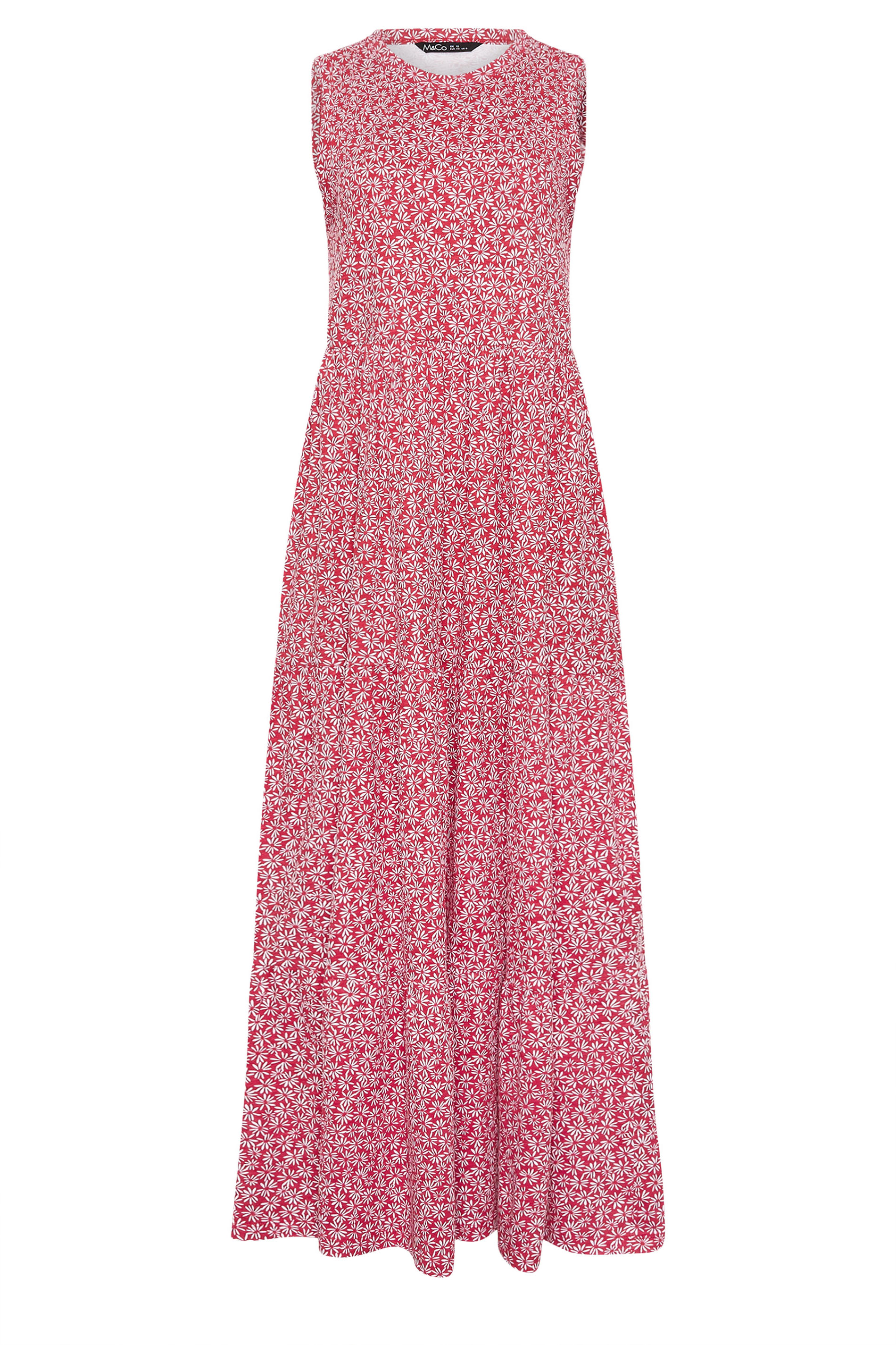 M&Co Red Floral Print Cotton Tiered Maxi Dress | M&Co 6