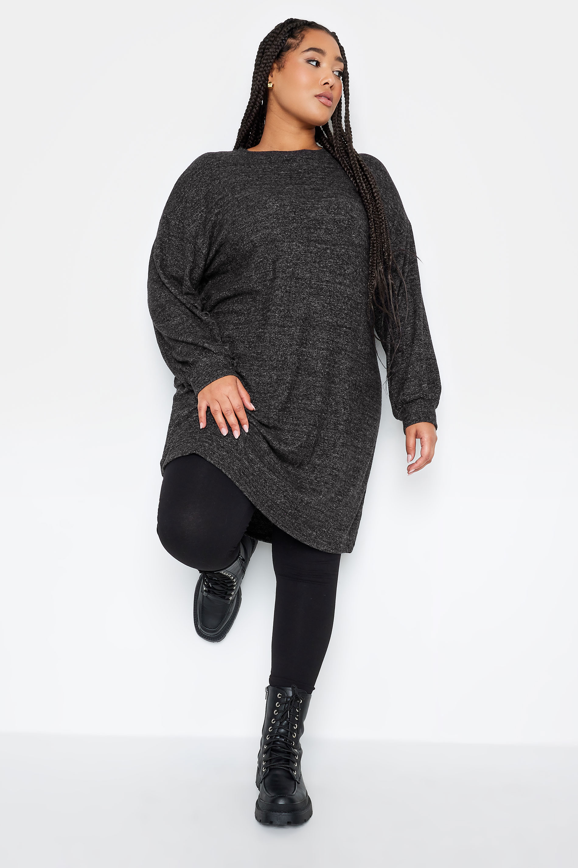 YOURS Plus Size Dark Grey Soft Touch Midi Dress | Yours Clothing 2