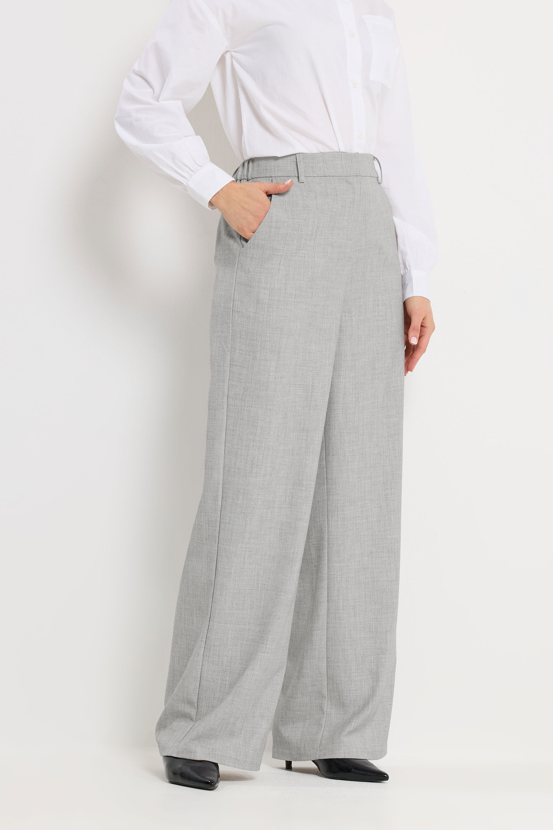 LTS Tall Women's Light Grey Tailored Wide Leg Trousers | Long Tall Sally 2