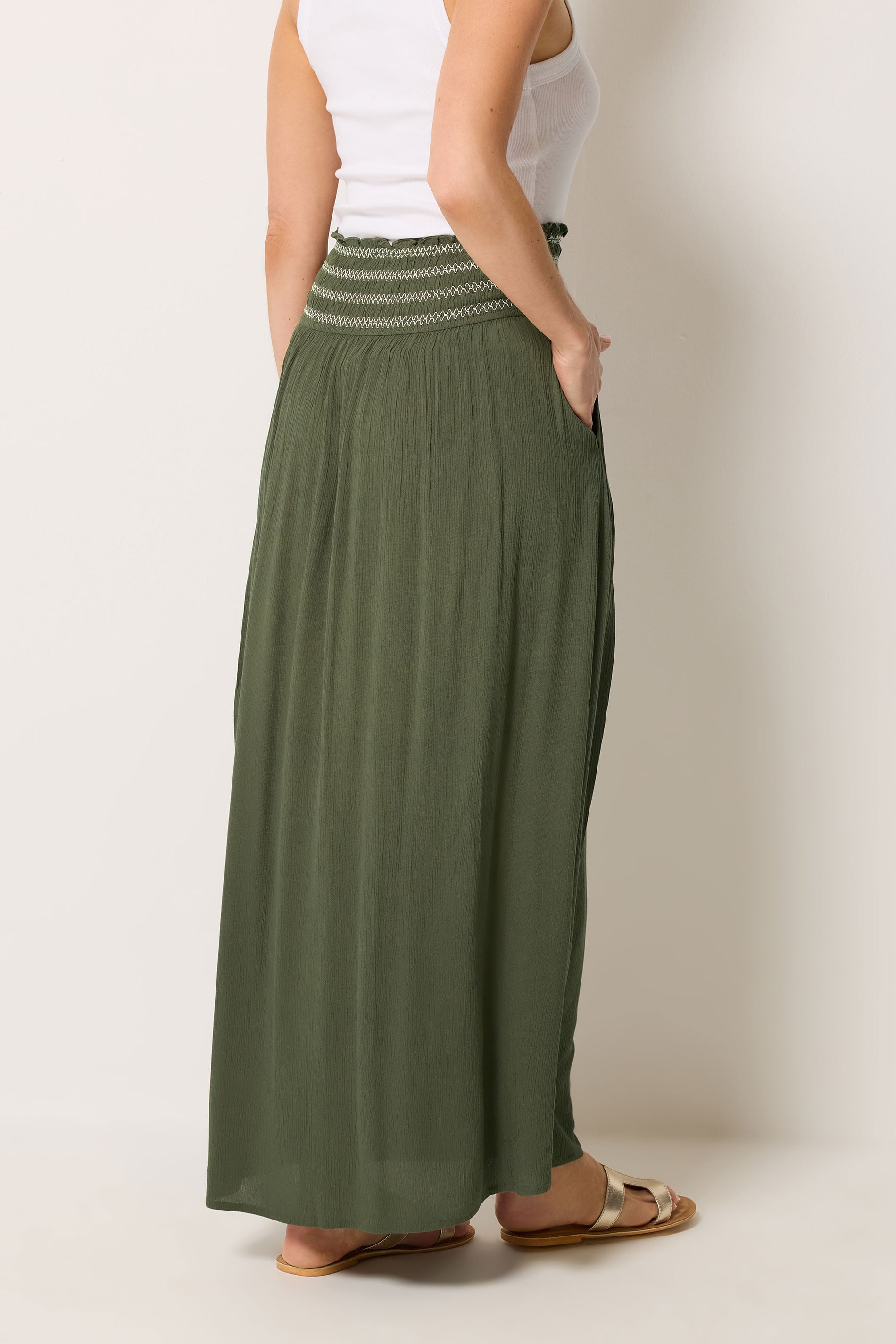 LTS Tall Women's Olive Green Embroidered Waist Maxi Skirt | Long Tall Sally 1