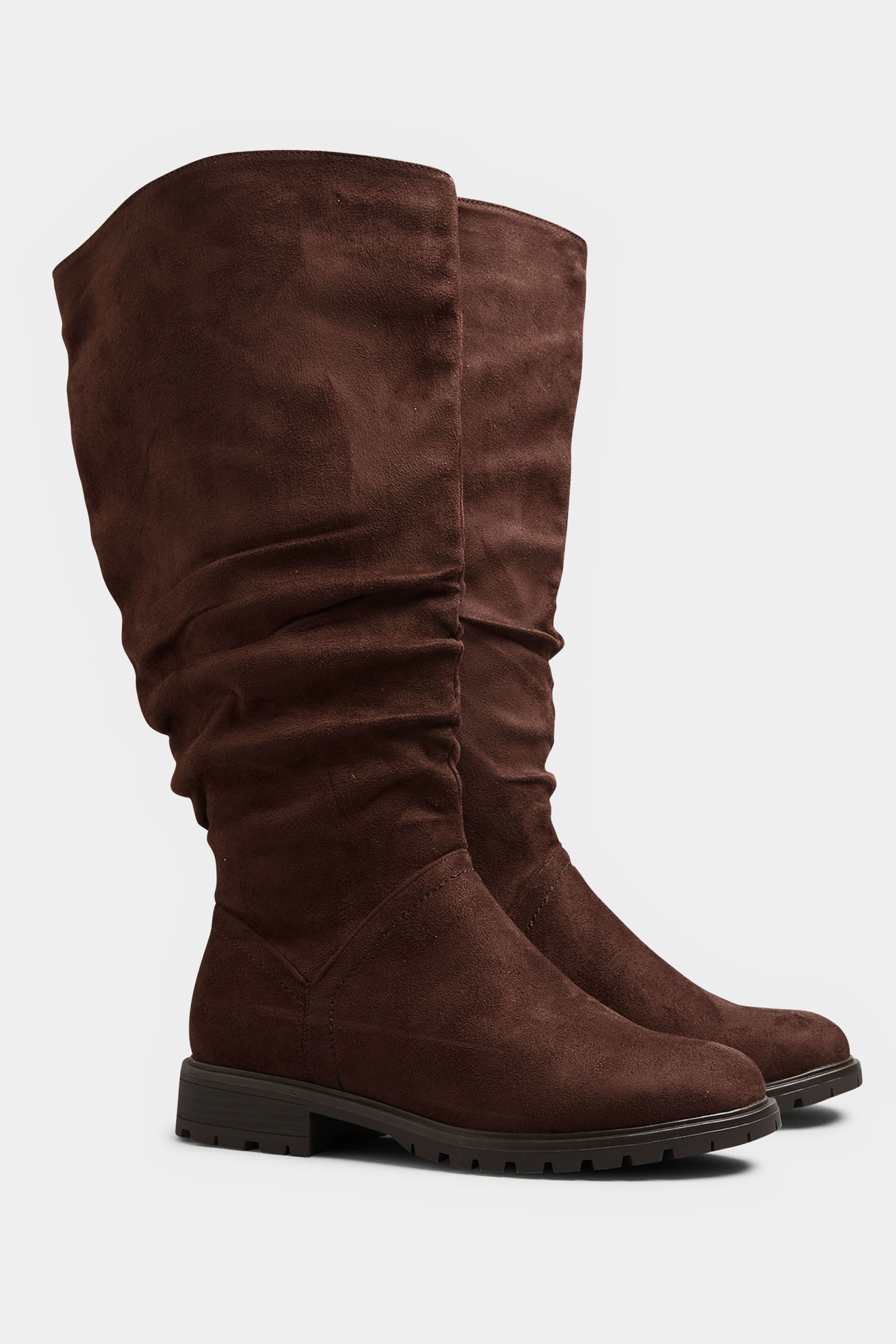 Chocolate Brown Ruched Cleated Boots In Wide E Fit & Extra Wide EEE Fit | Yours Clothing 2