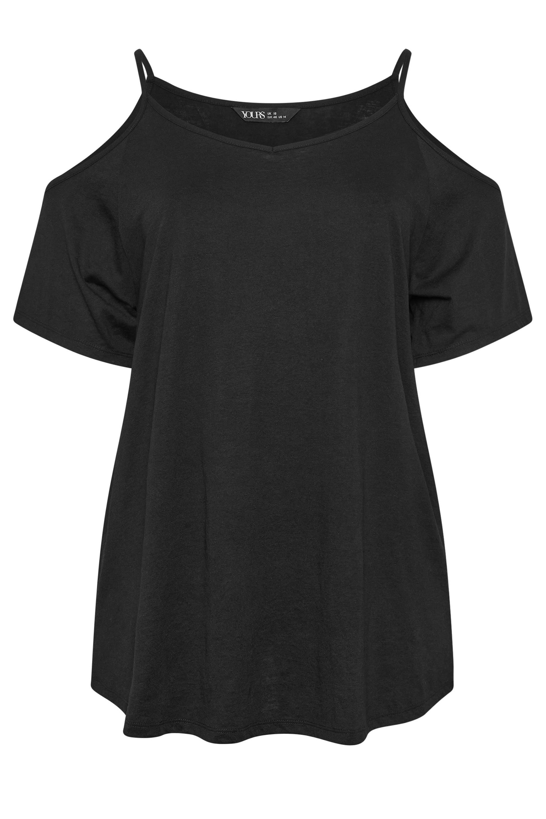 YOURS Curve Plus Size Black Cold Shoulder T-Shirt | Yours Clothing