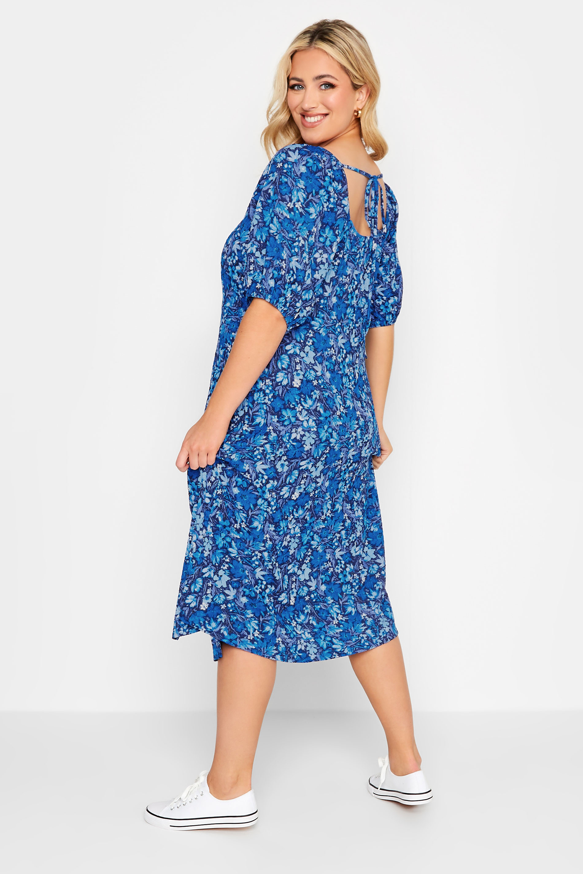 YOURS Plus Size Blue Ditsy Print Square Neck Midaxi Dress | Yours Clothing 3