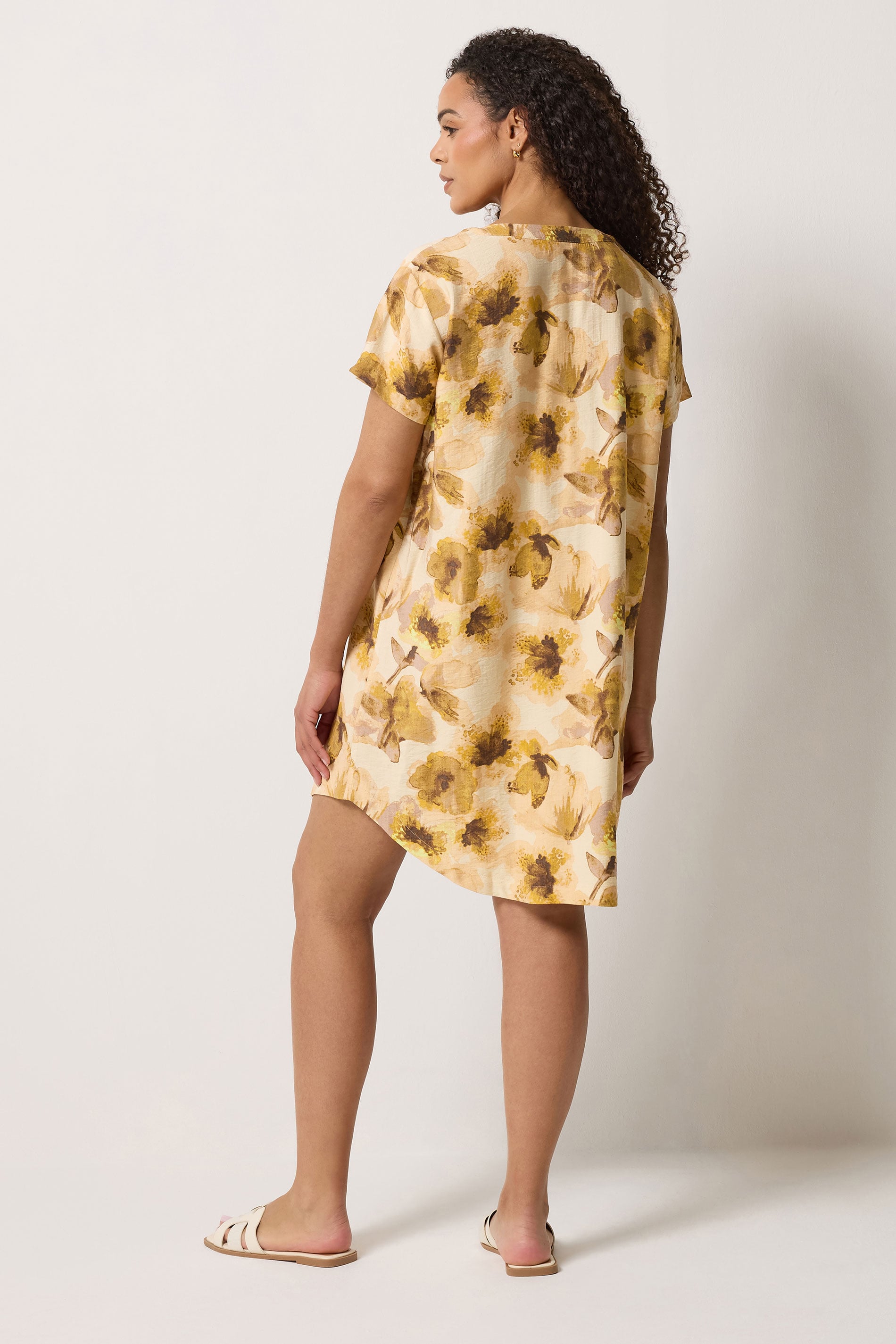 M&Co Yellow Floral Print Notch Neck Mini Dress | M&Co 2