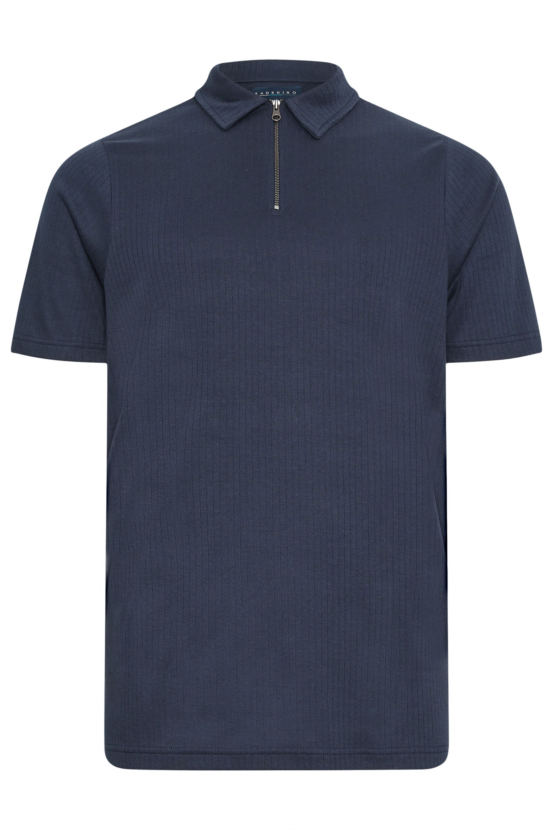 BadRhino Big & Tall Navy Blue Jacquard Zip Neck Polo Shirt | BadRhino 3