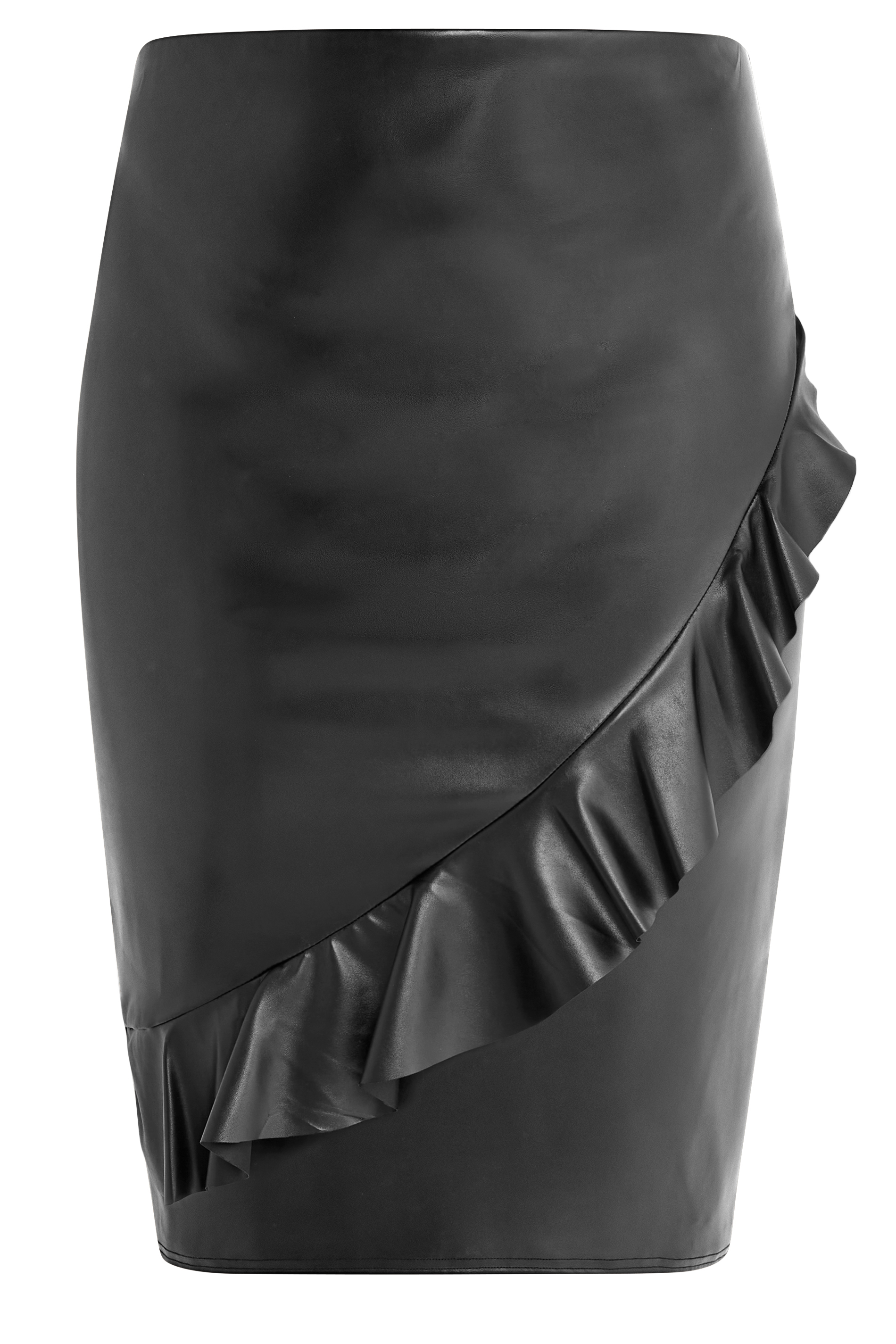 YOURS LONDON Plus Size Black Ruffle Leather Look Skirt | Yours Clothing 3