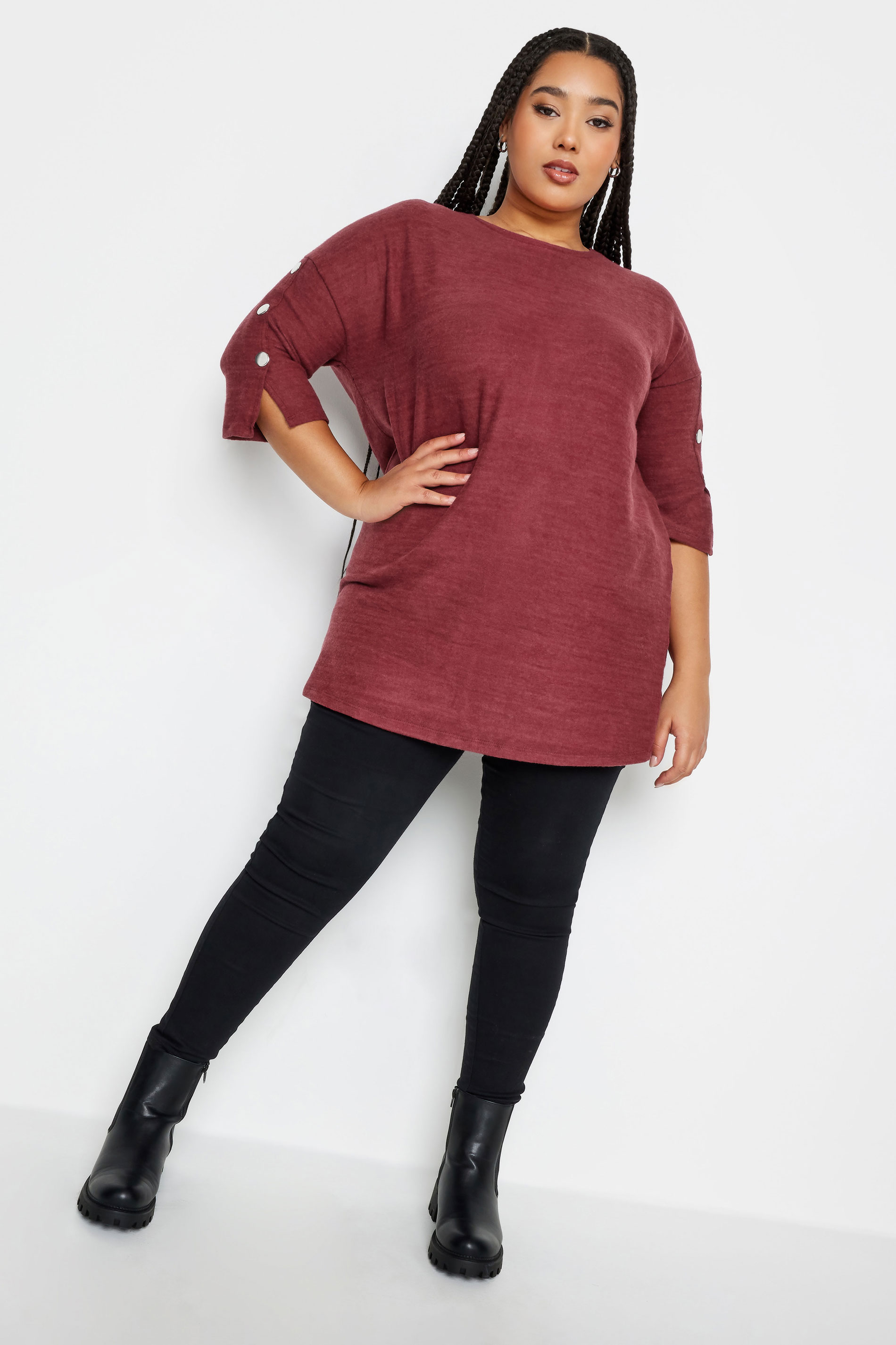 YOURS Plus Size Red Soft Touch Button Sleeve Jumper | Yours Clothing