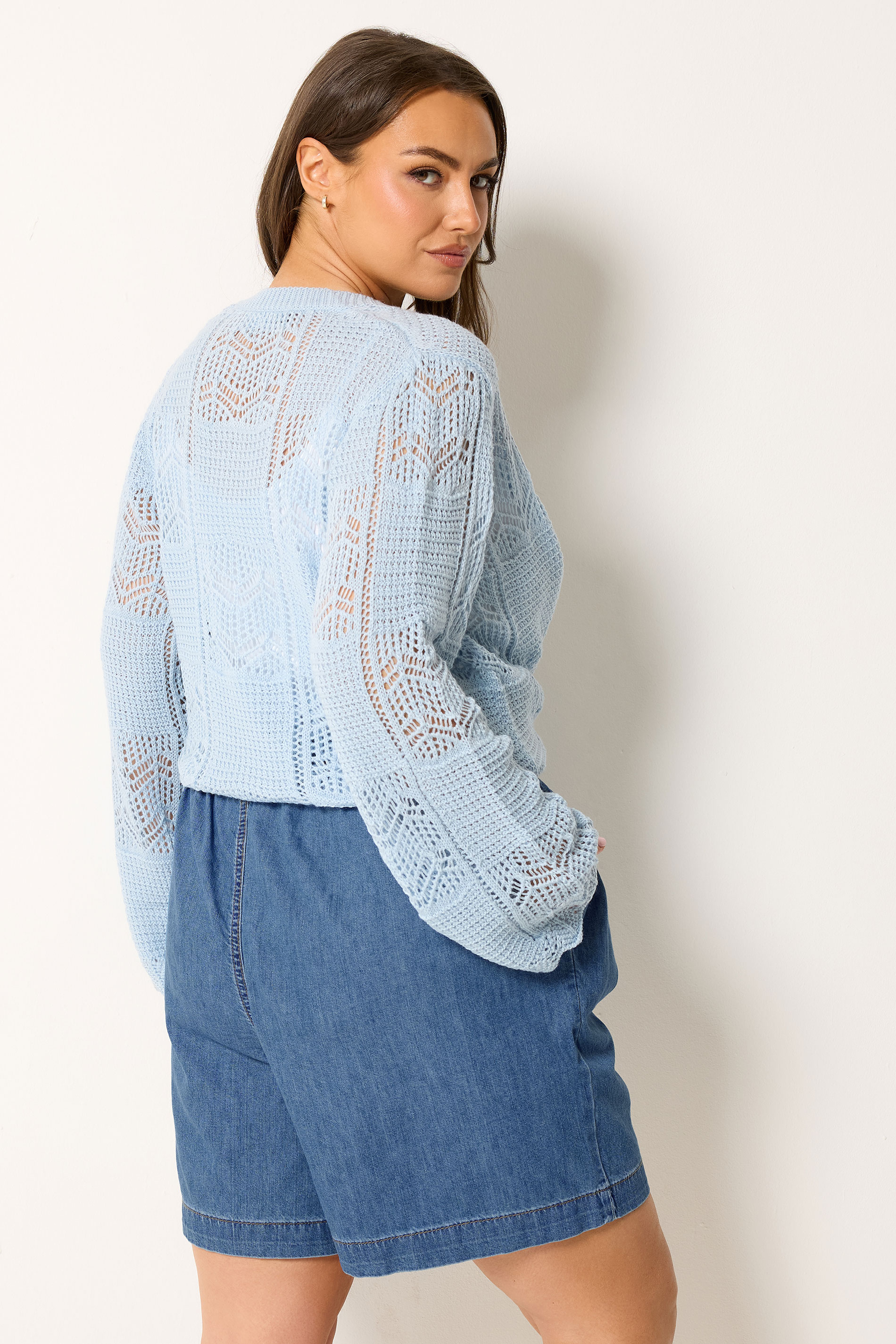 YOURS Plus Size Mid Blue Elasticated Denim Shorts | Yours Clothing 2