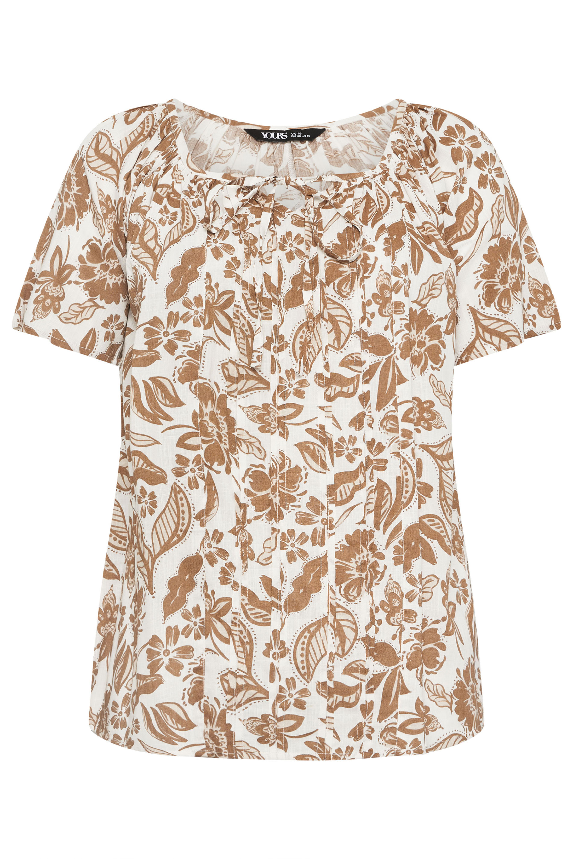 YOURS Plus Size Natural Brown Paisley Tie Neck Blouse | Yours Clothing 6