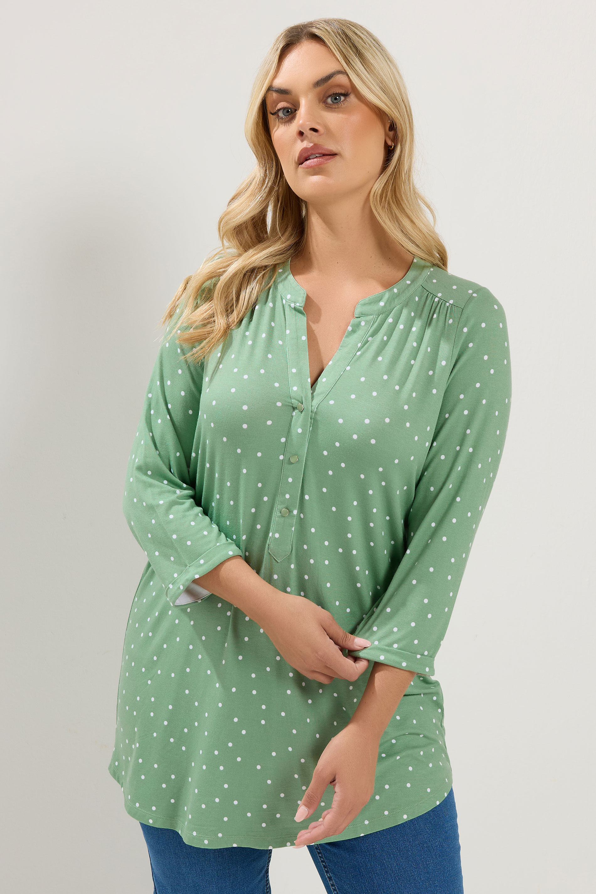 YOURS Plus Size Green Polka Dot Shirt | Yours Clothing 3
