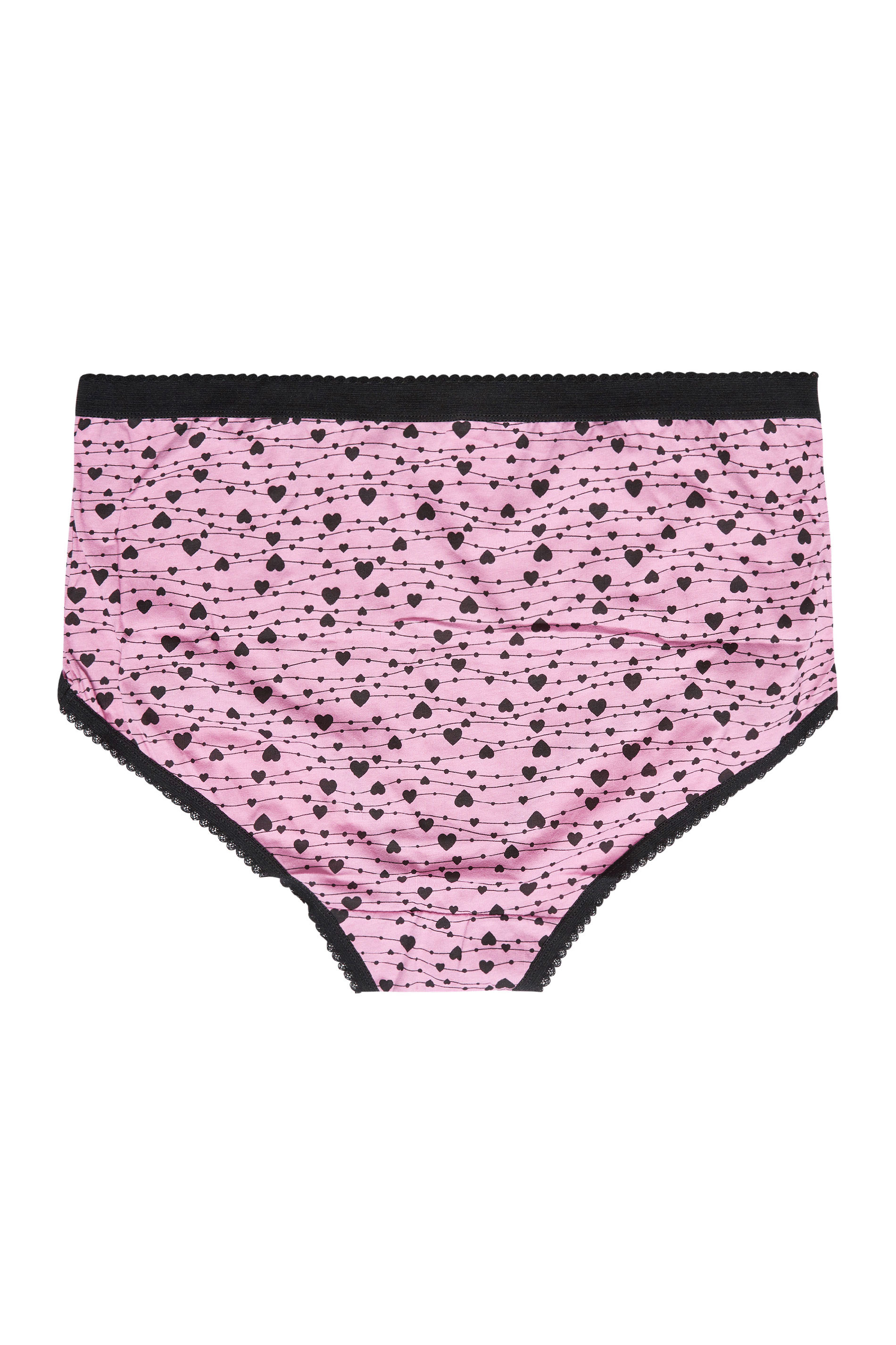 Plus Size 5 PACK Pink & Black Heart Print Full Briefs | Yours Clothing