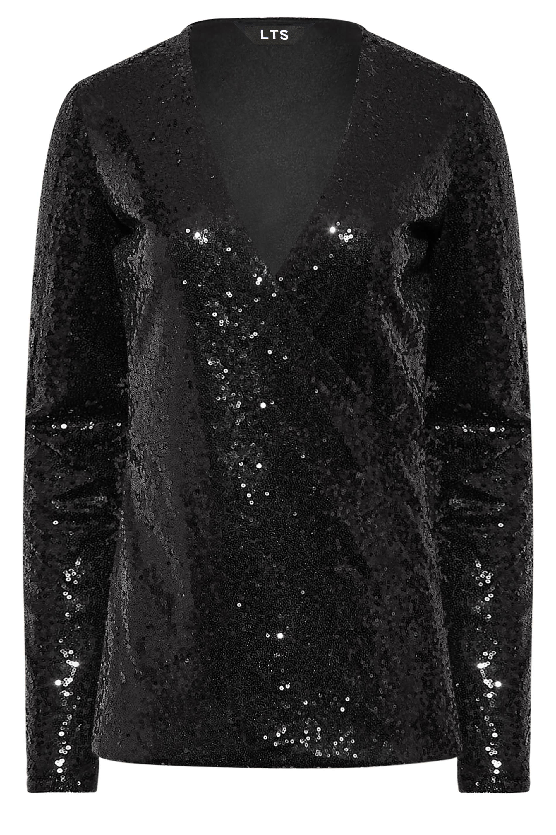 LTS Tall Women's Black Sequin Embellished Wrap Top | Long Tall Sally 2