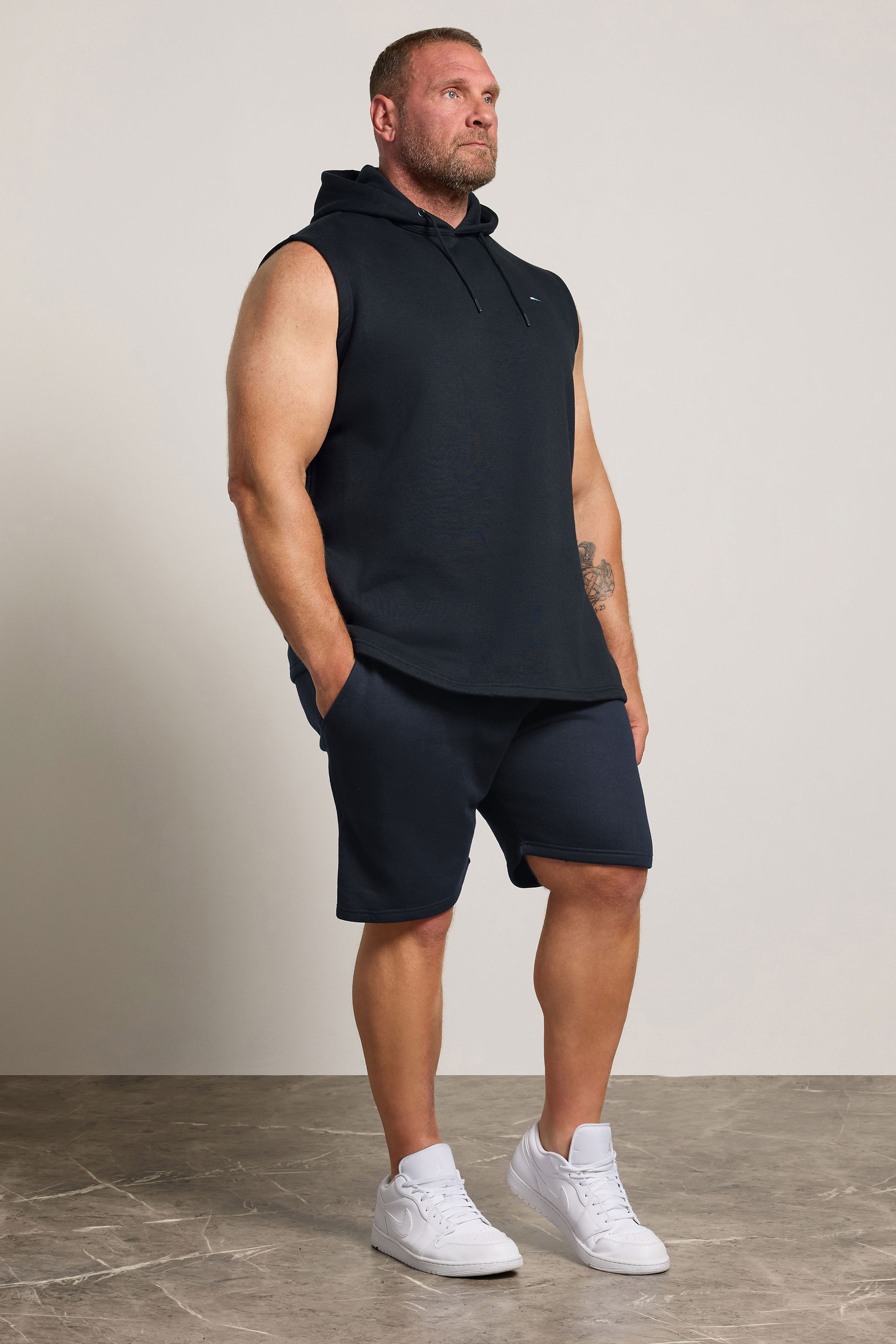 BadRhino Big & Tall Navy Blue Sleeveless Hoodie & Short Set | BadRhino 3
