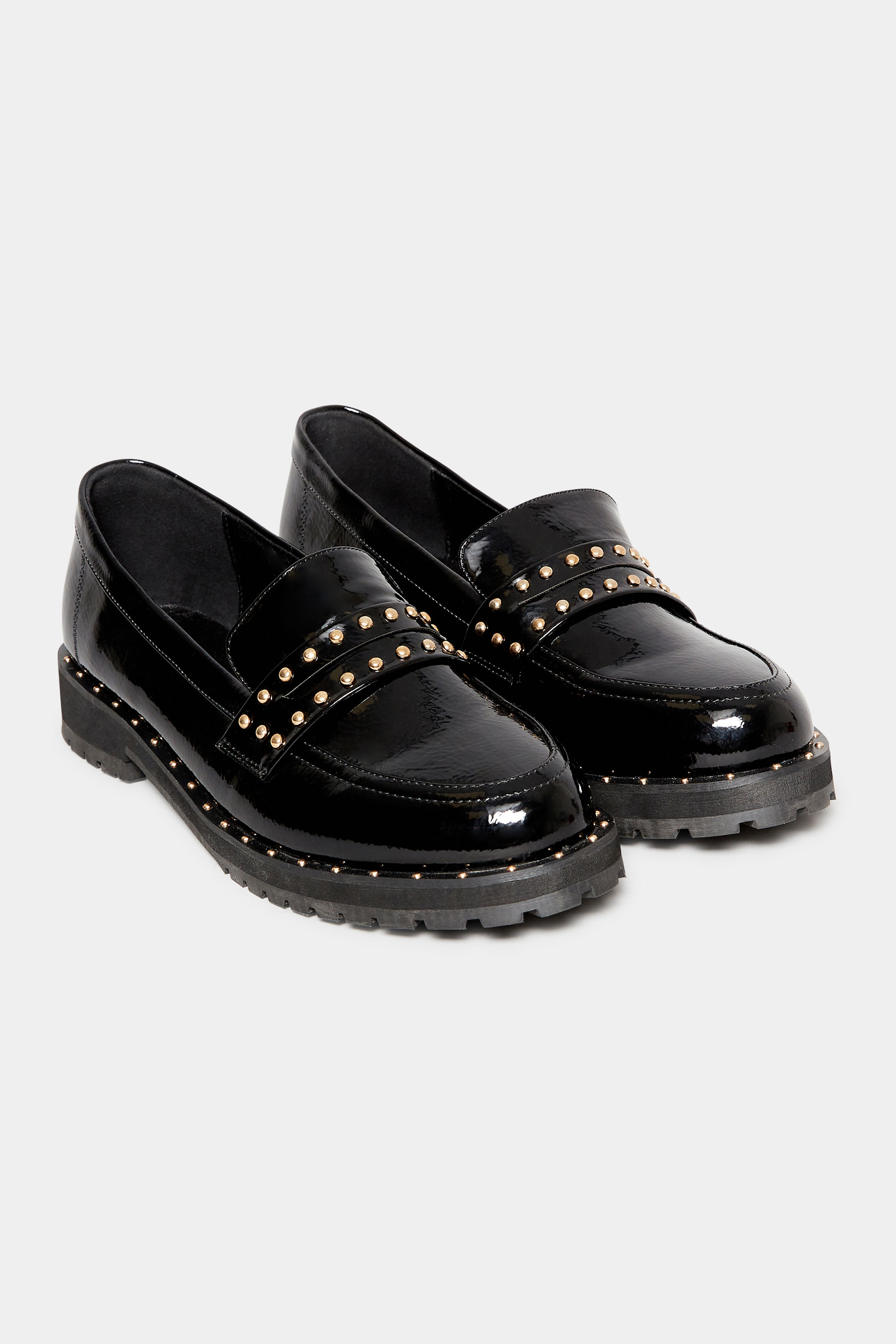 LTS Black Patent Studded Loafers In Standard D Fit 1