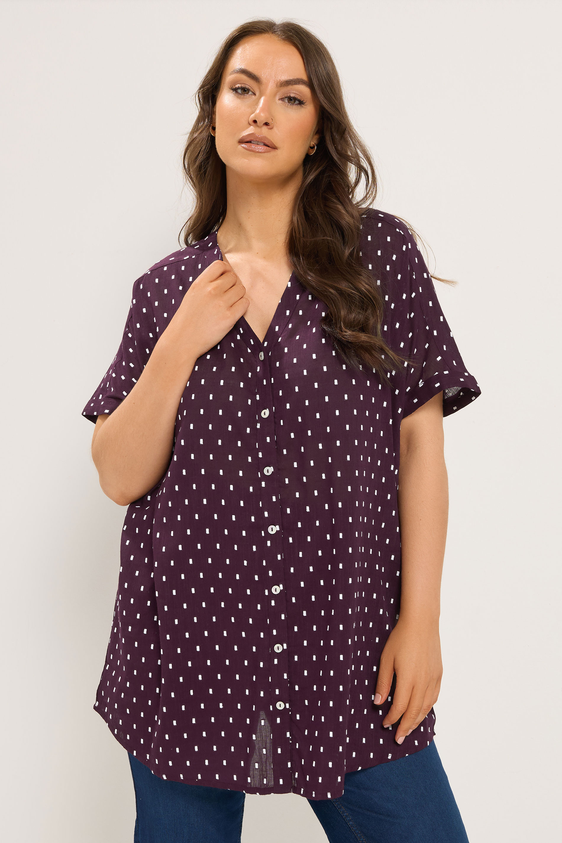 YOURS Curve Purple Notch Neck Dobby Blouse | Yours Clothing 3