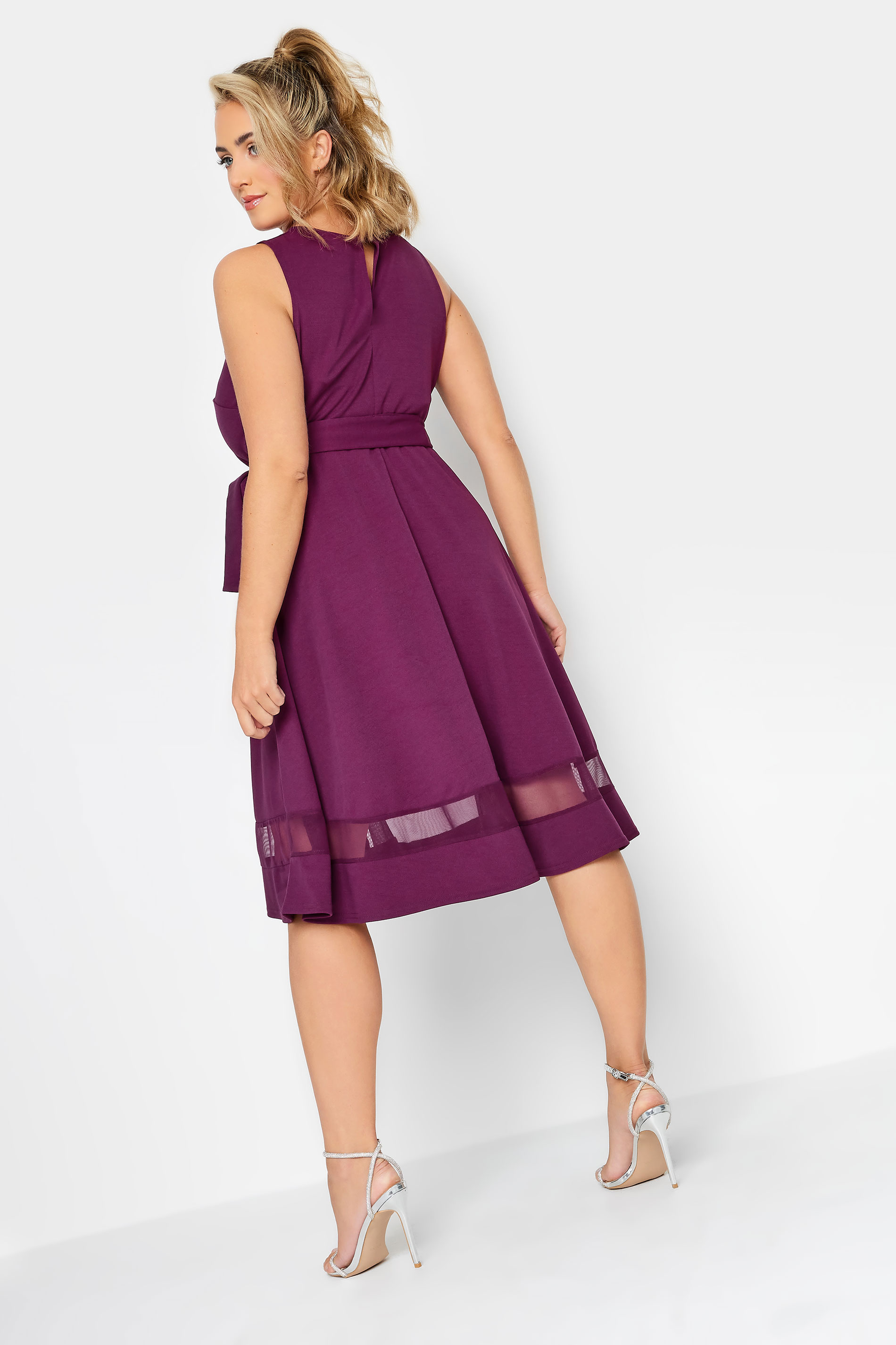 YOURS LONDON Plus Size Purple Mesh Panel Skater Dress | Yours Clothing 3