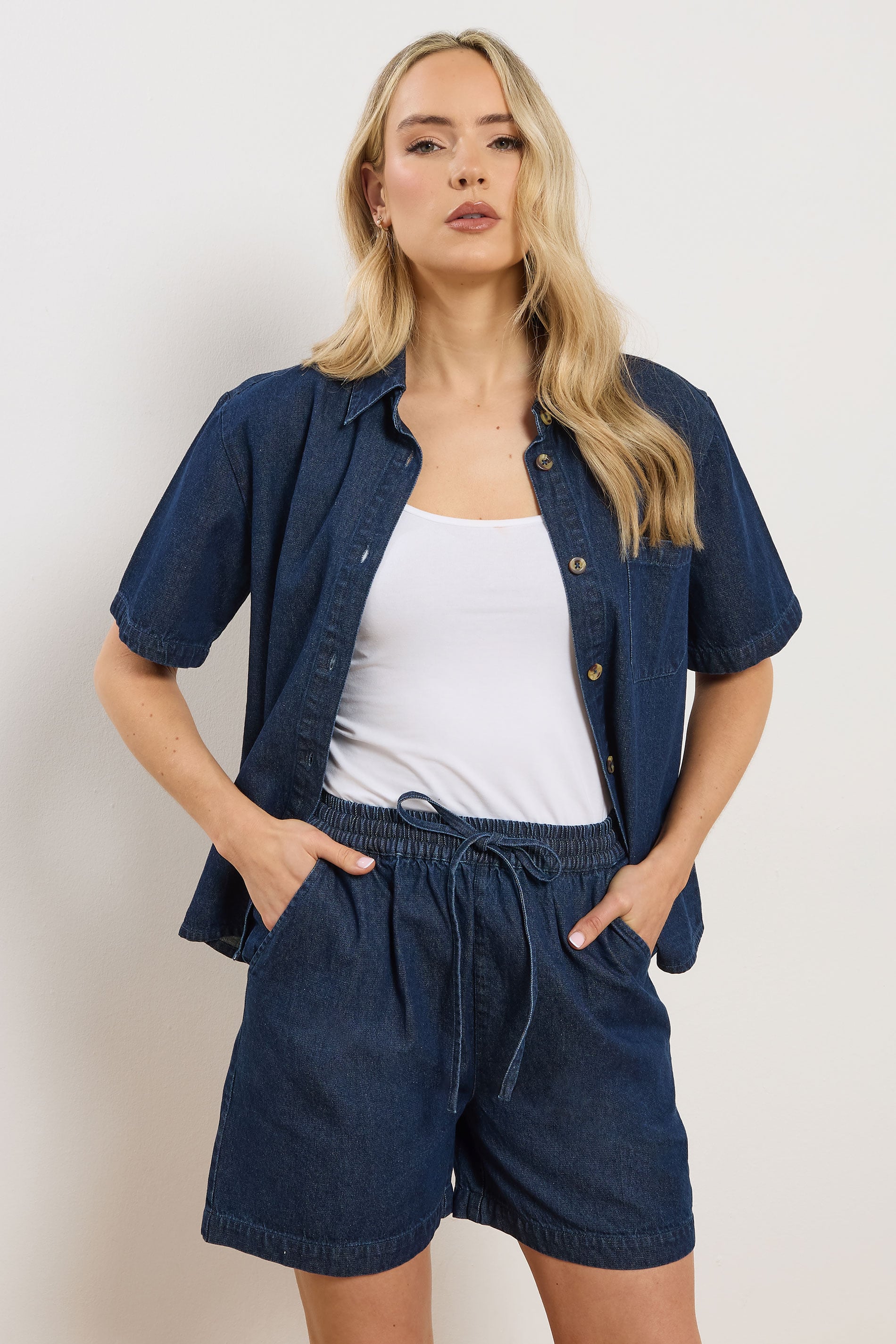 LTS Tall Women's Indigo Blue Denim Elasticated Cotton Shorts | Long Tall Sally 3