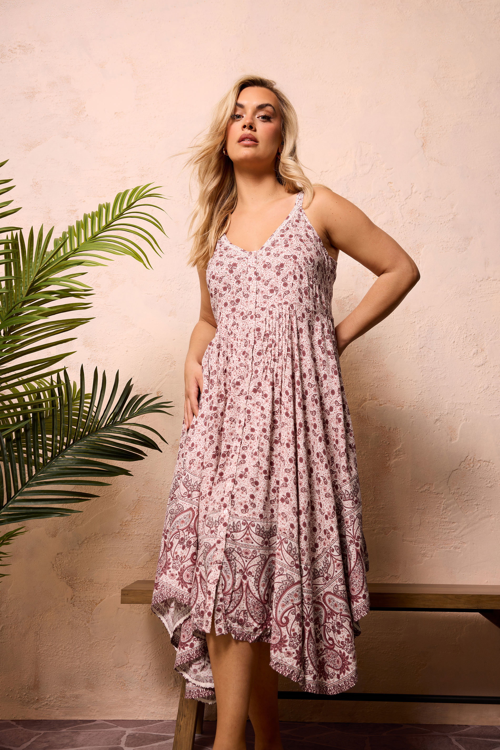 YOURS Plus Size Pink Paisley Print Hanky Hem Dress | Yours Clothing 3