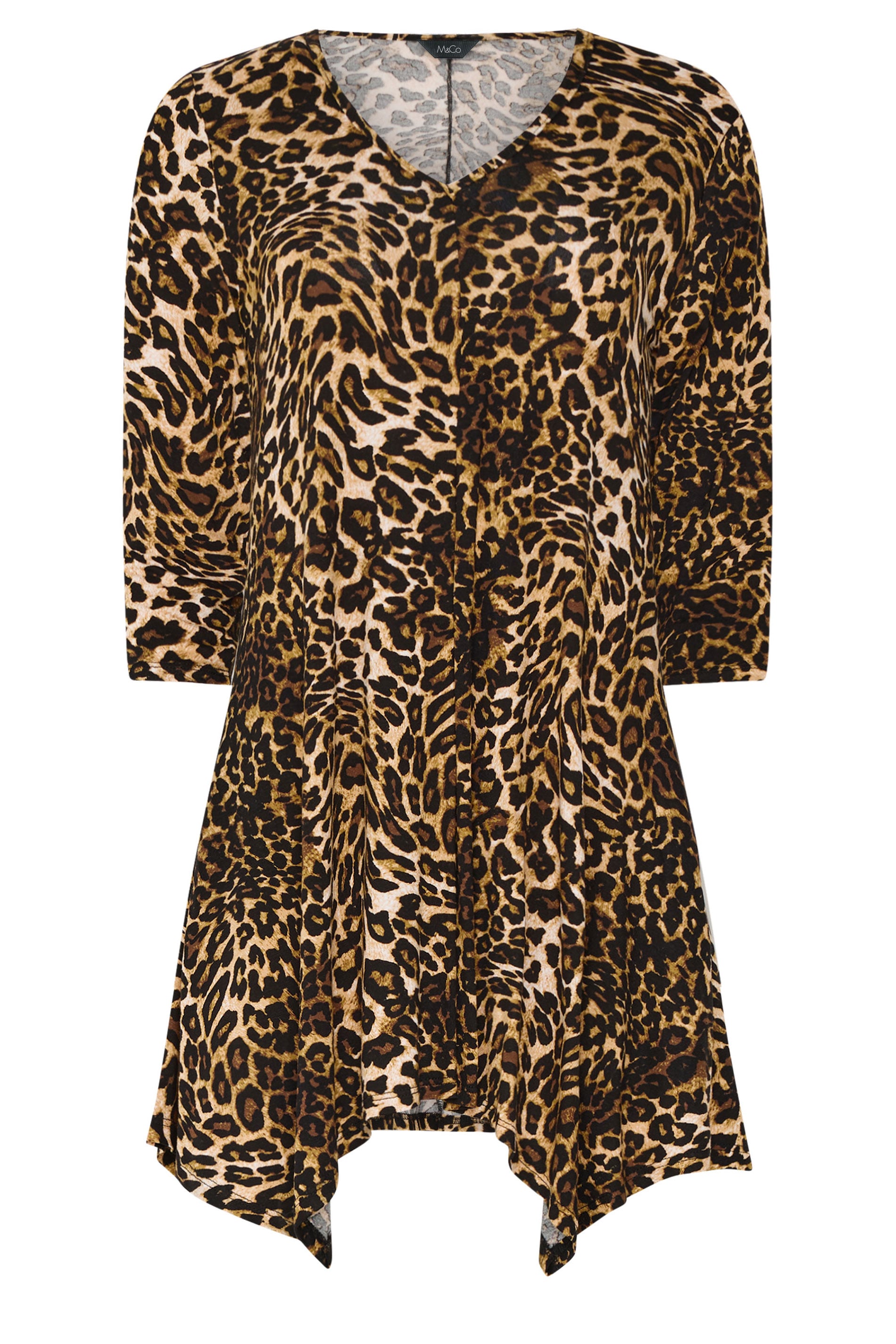 M&Co Brown Leopard Print Hanky Hem Top | M&Co 5