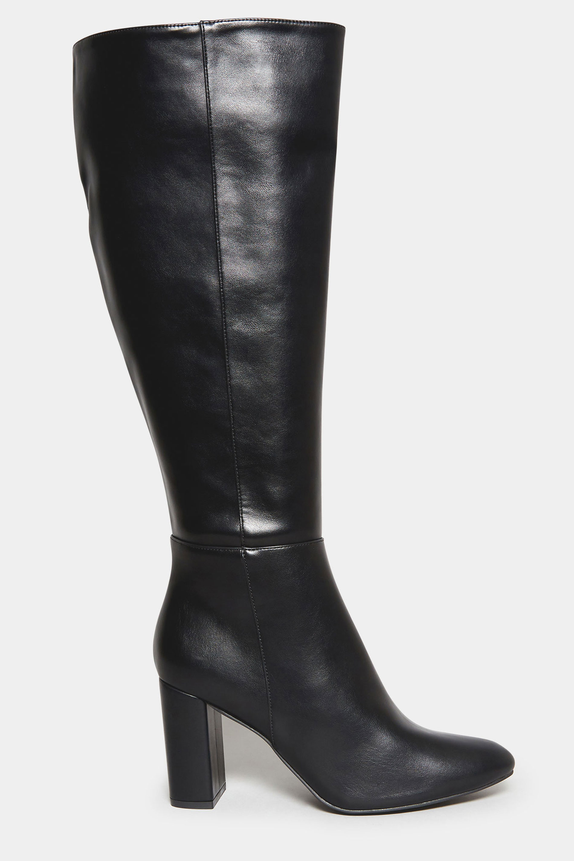 LIMITED COLLECTION Black Block Heel Knee High Boots In Standard D Fit ...