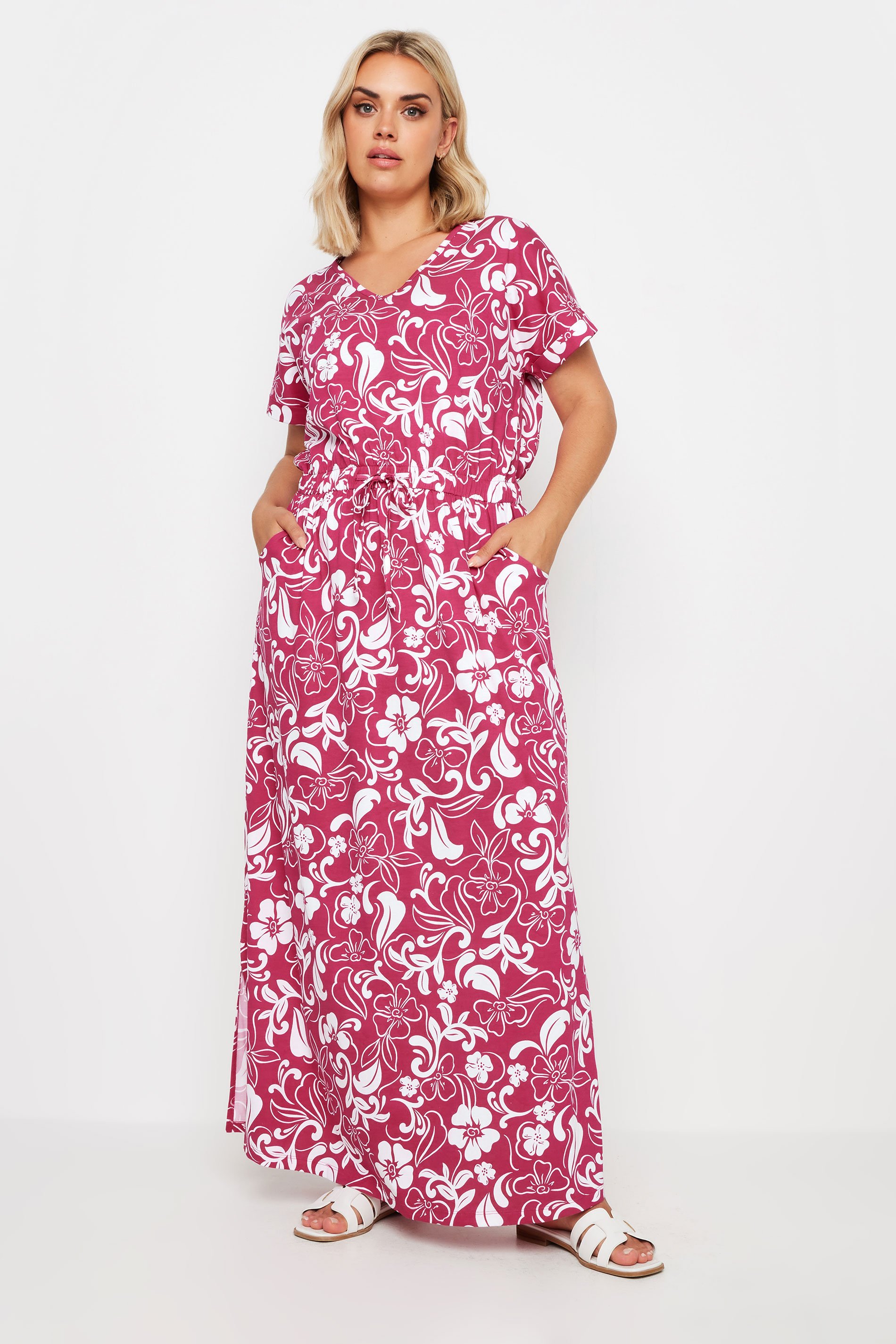 Yours Plus Size Pink Floral Print Tie Waist Maxi Dress Yours Clothing 