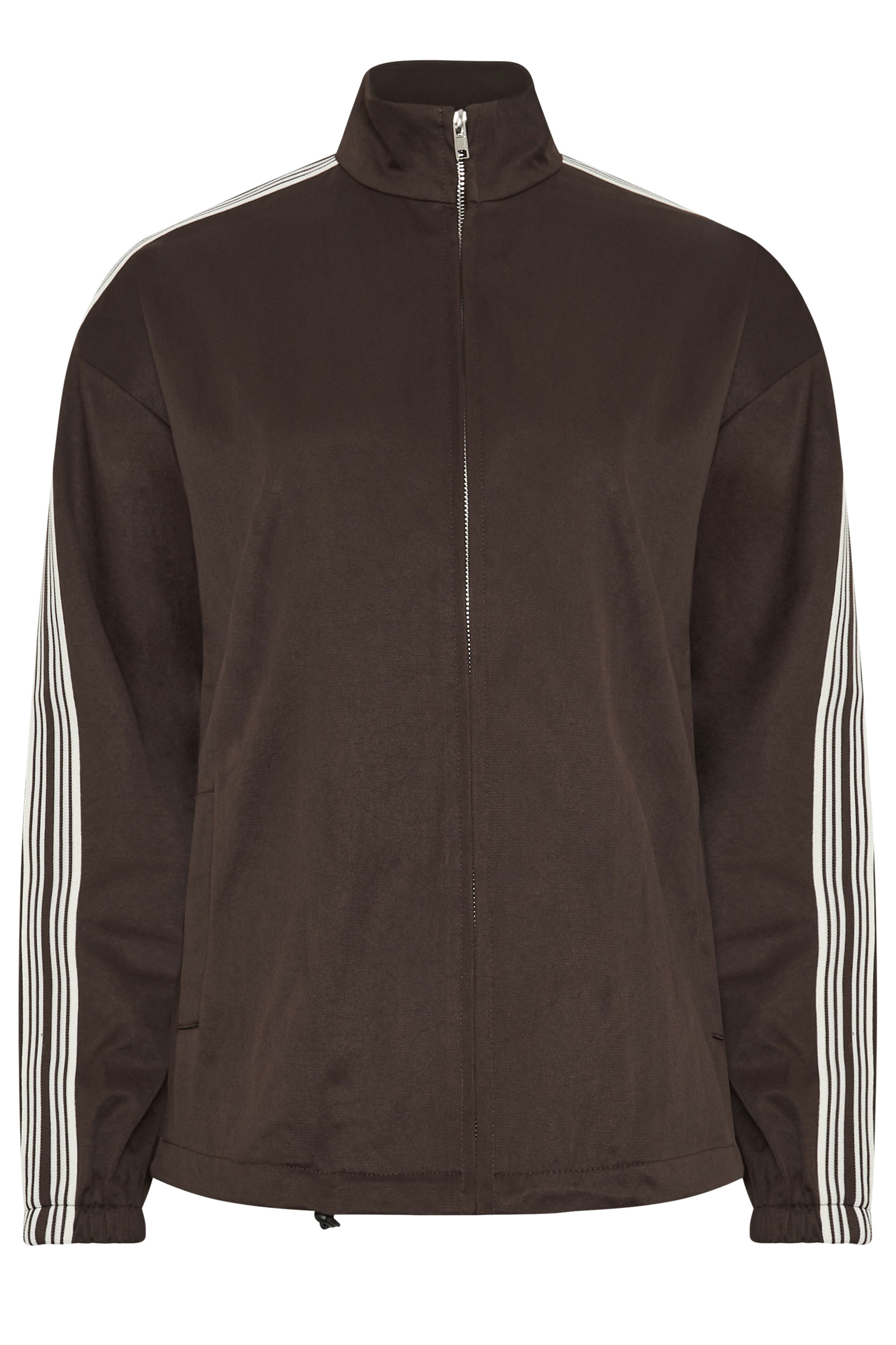 LTS Tall Women's Chocolate Brown Side Stripe Cotton Funnel Neck Jacket | Long Tall Sally 6