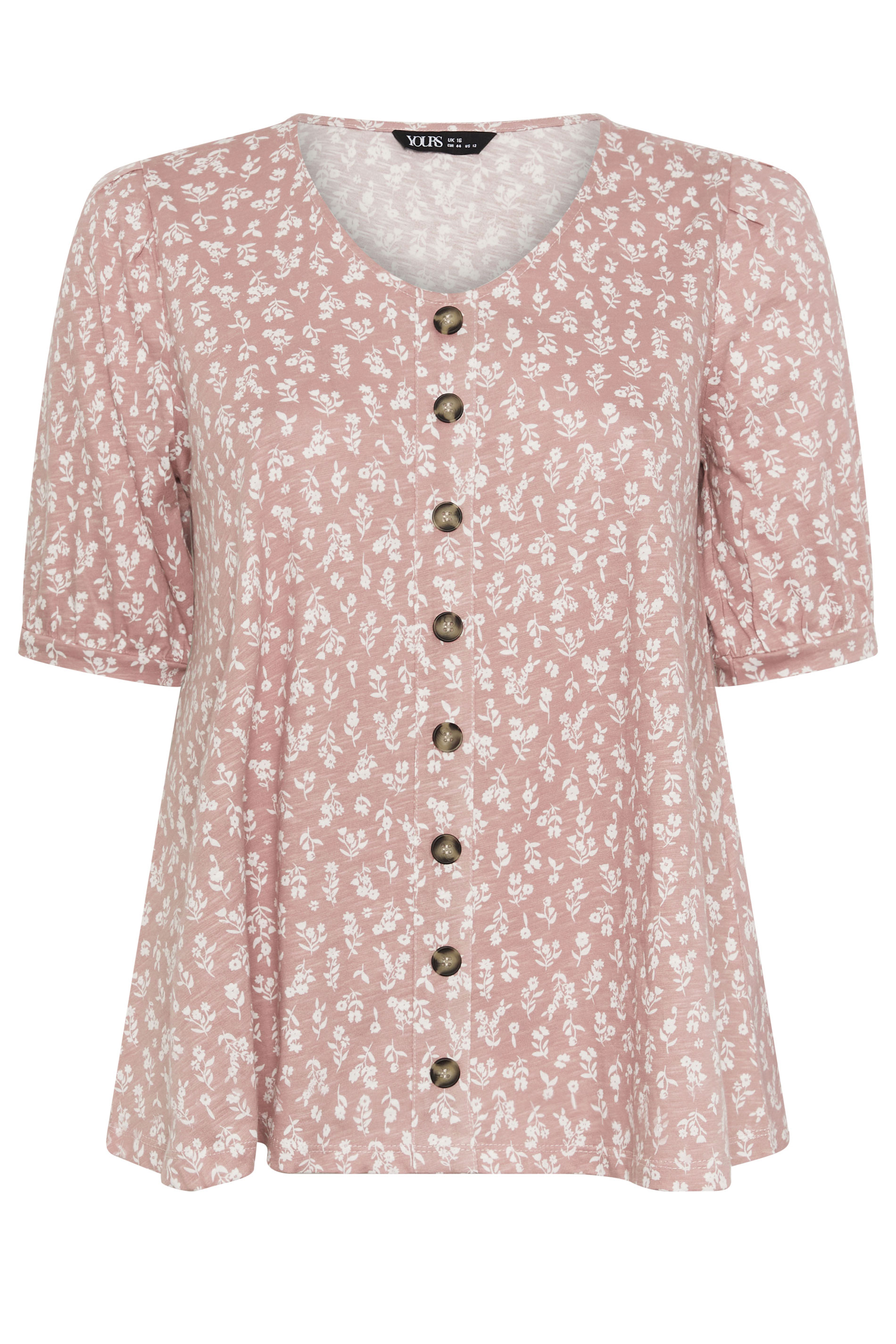 YOURS Plus Size Pink Floral Button Front Top | Yours Clothing 5