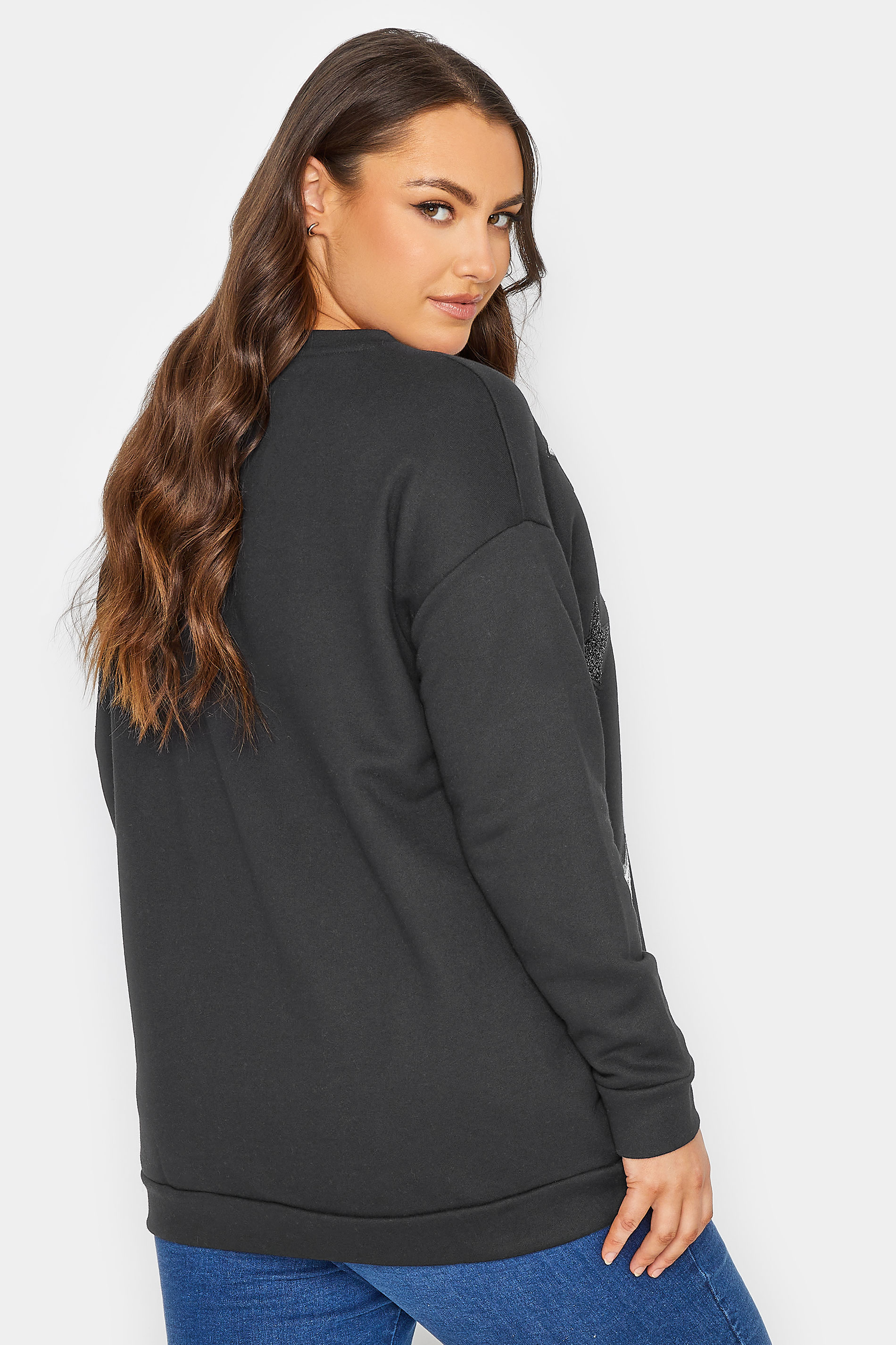 Plus Size Black Star Print Sweatshirt | Yours Clothing 3