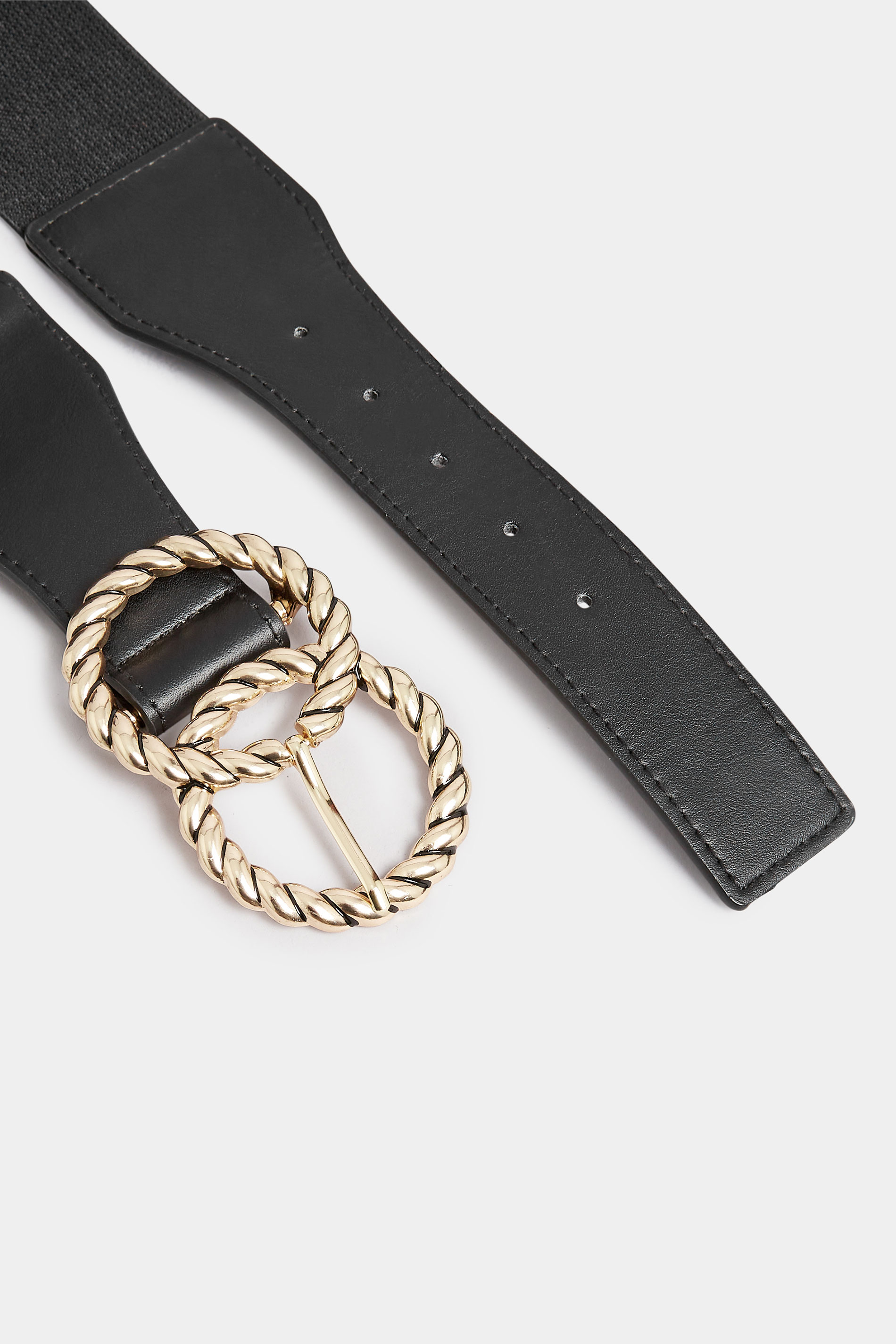 Black Twisted Buckle Wide Stretch Belt | Yours Clothing 3