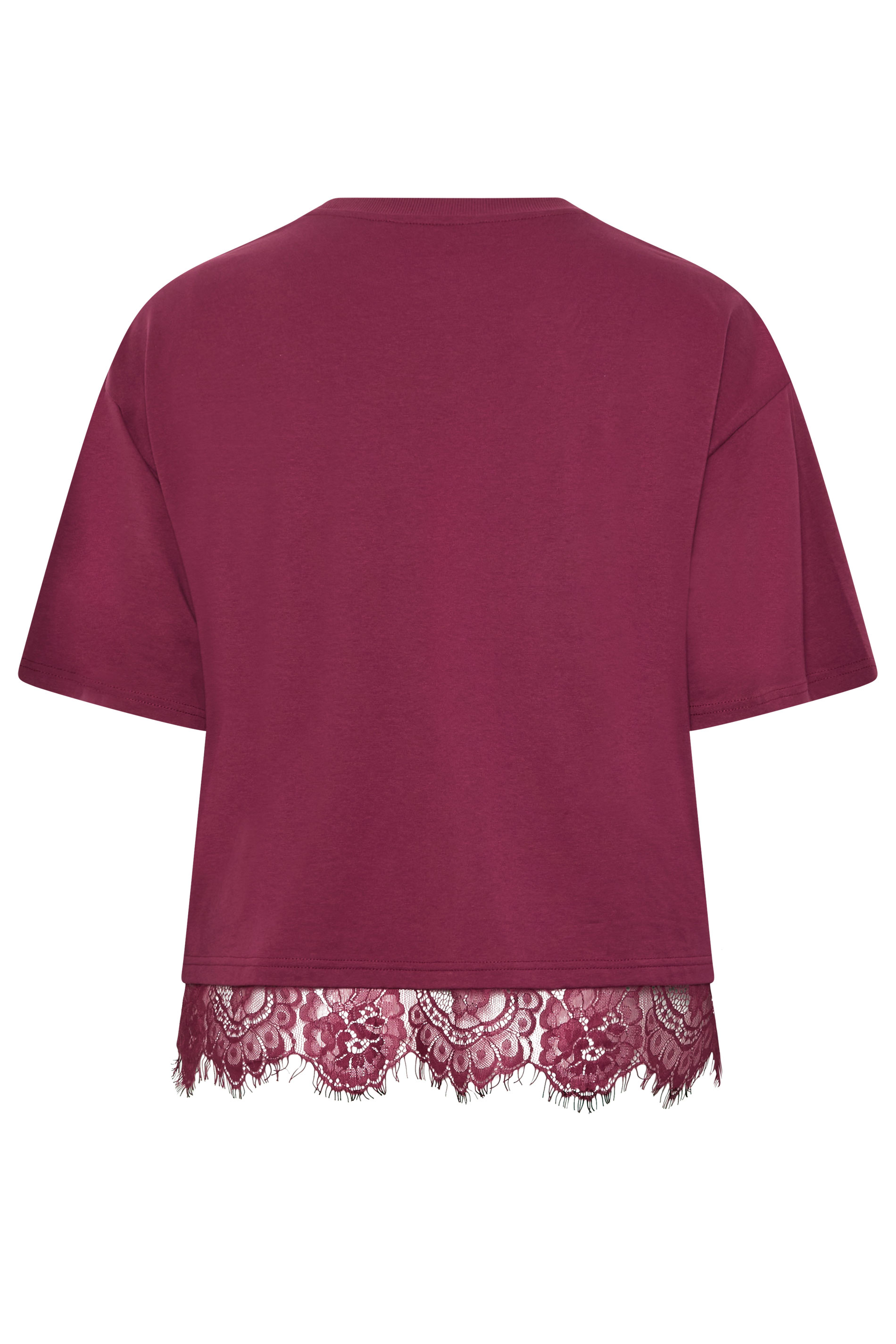 LIMITED COLLECTION Plus Size Burgundy Red Oversized Lace Hem T-Shirt | Yours Clothing 2
